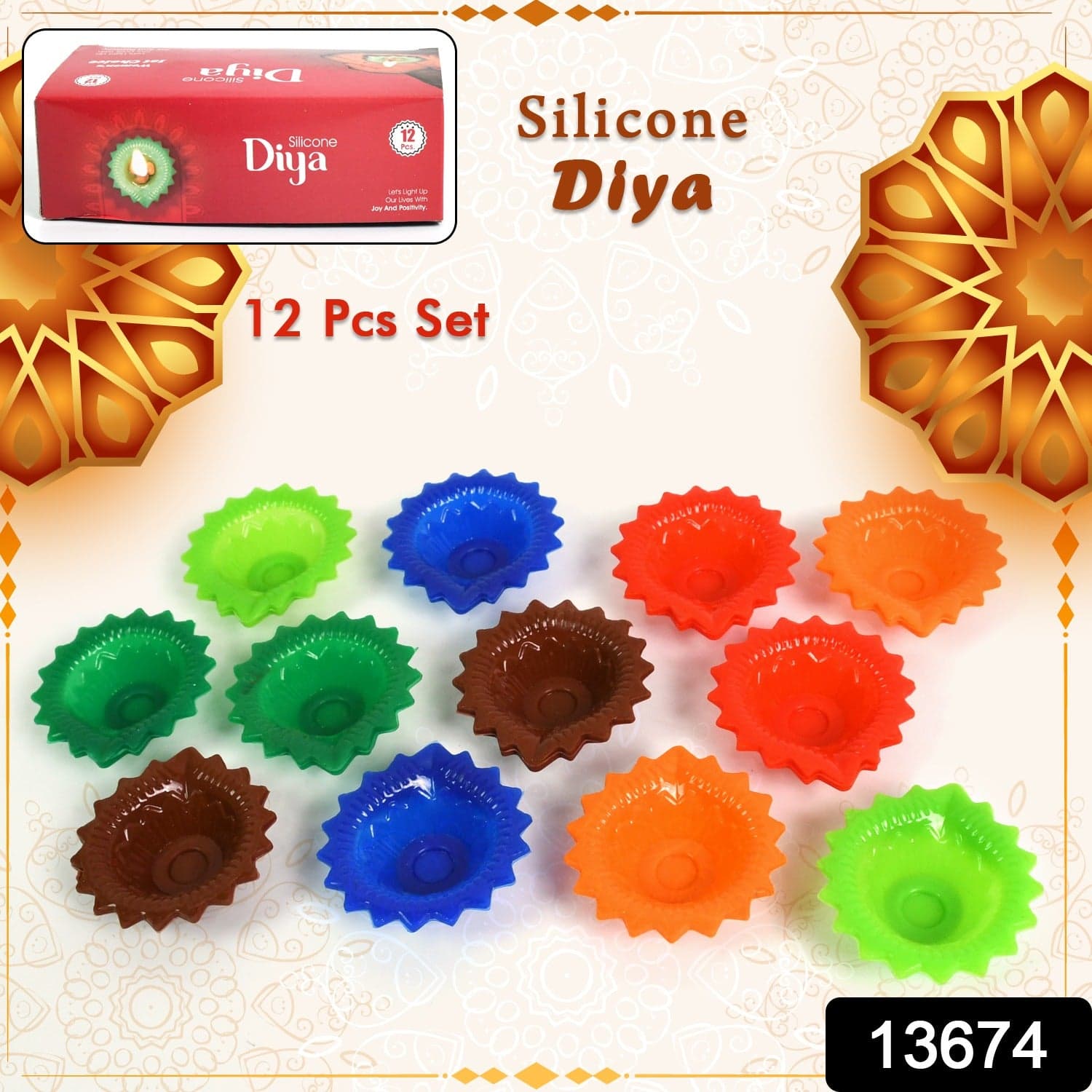 Silicone Diya for Diwali Attractive Design Colourful Diya Combo, Diwali (12 Pcs Set) thumbnail 2