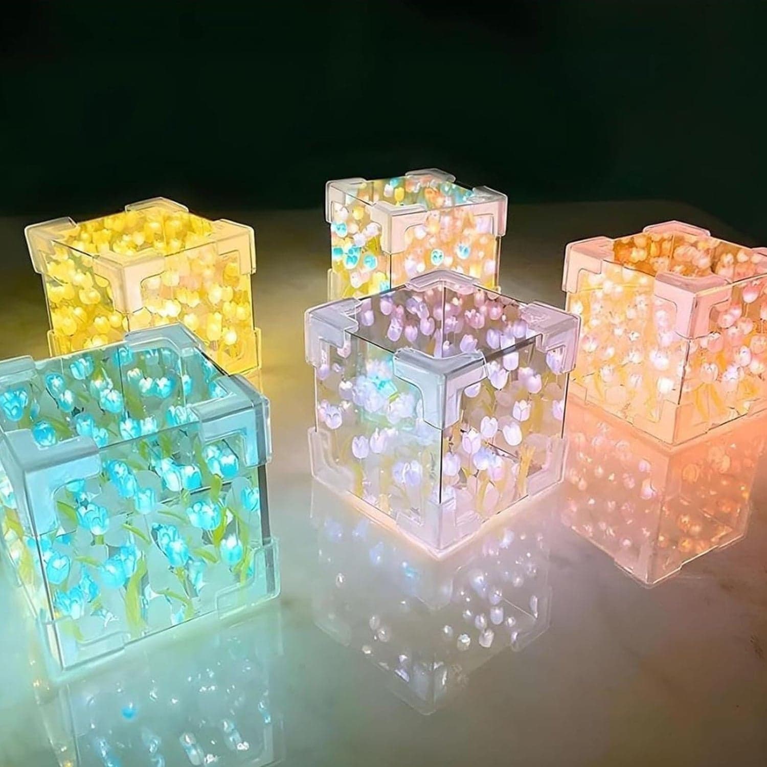 Cube Tulip Night Lamp | Led Decorative Nights Lamp (Multicolor & Design / 1 Set) thumbnail 7