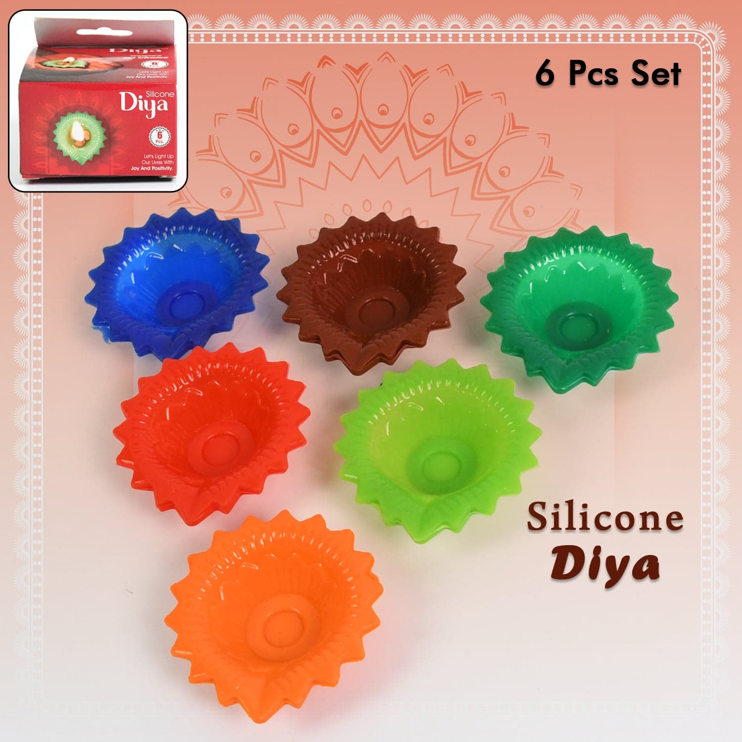 Silicone Diya for Diwali Attractive Design Colourful Diya Combo, Diwali (6 Pcs Set) thumbnail 3