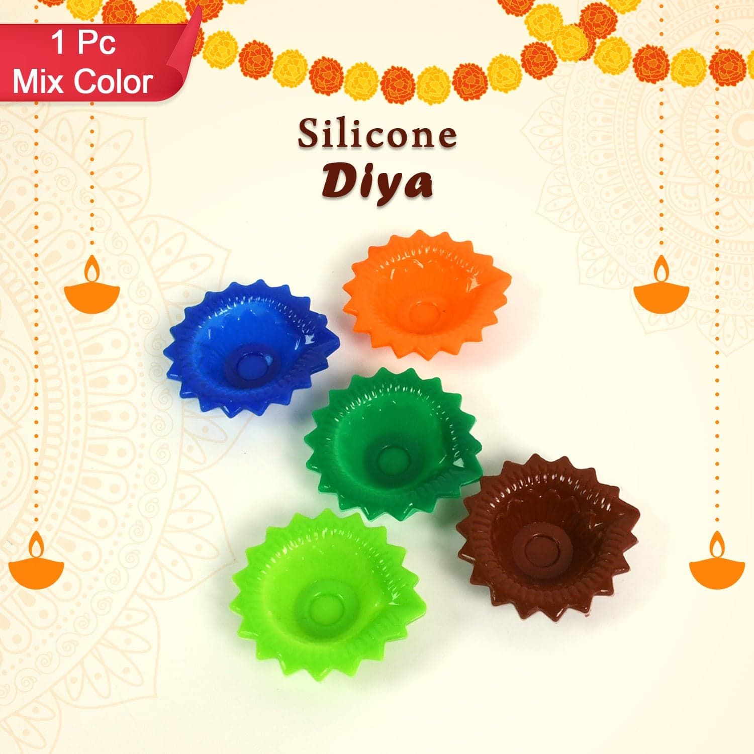 Silicone Diya For Diwali Attractive Design Colourful Diya Combo thumbnail 3