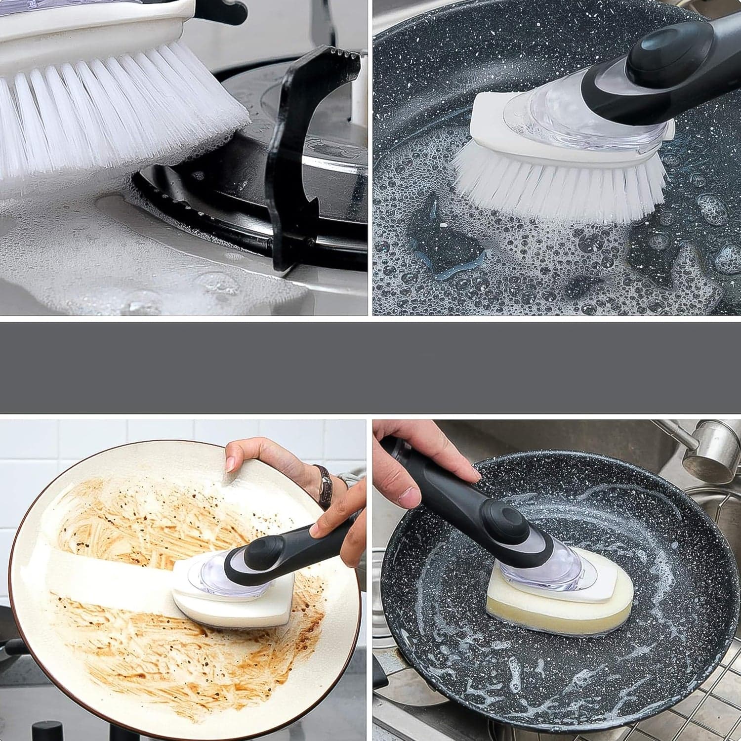 Dish Scrubber With Soap Dispenser, Soap Dispensing Dish Brush Set (1 Set / With Brown Box) thumbnail 4