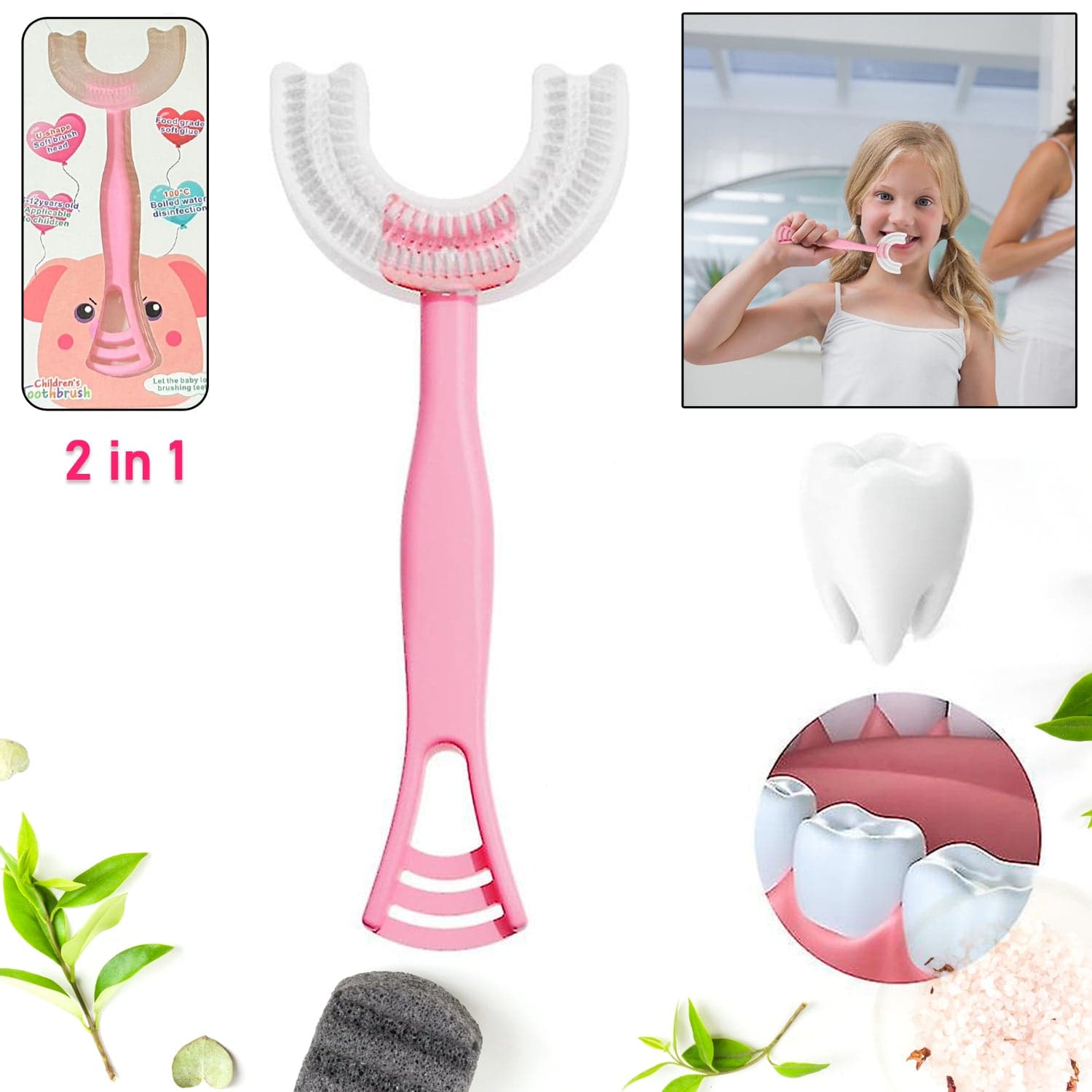 2 In1 U-Shape Silicone Manual Toothbrush & Tongue Scraper Cleaner Brush (1 Pc) thumbnail 1