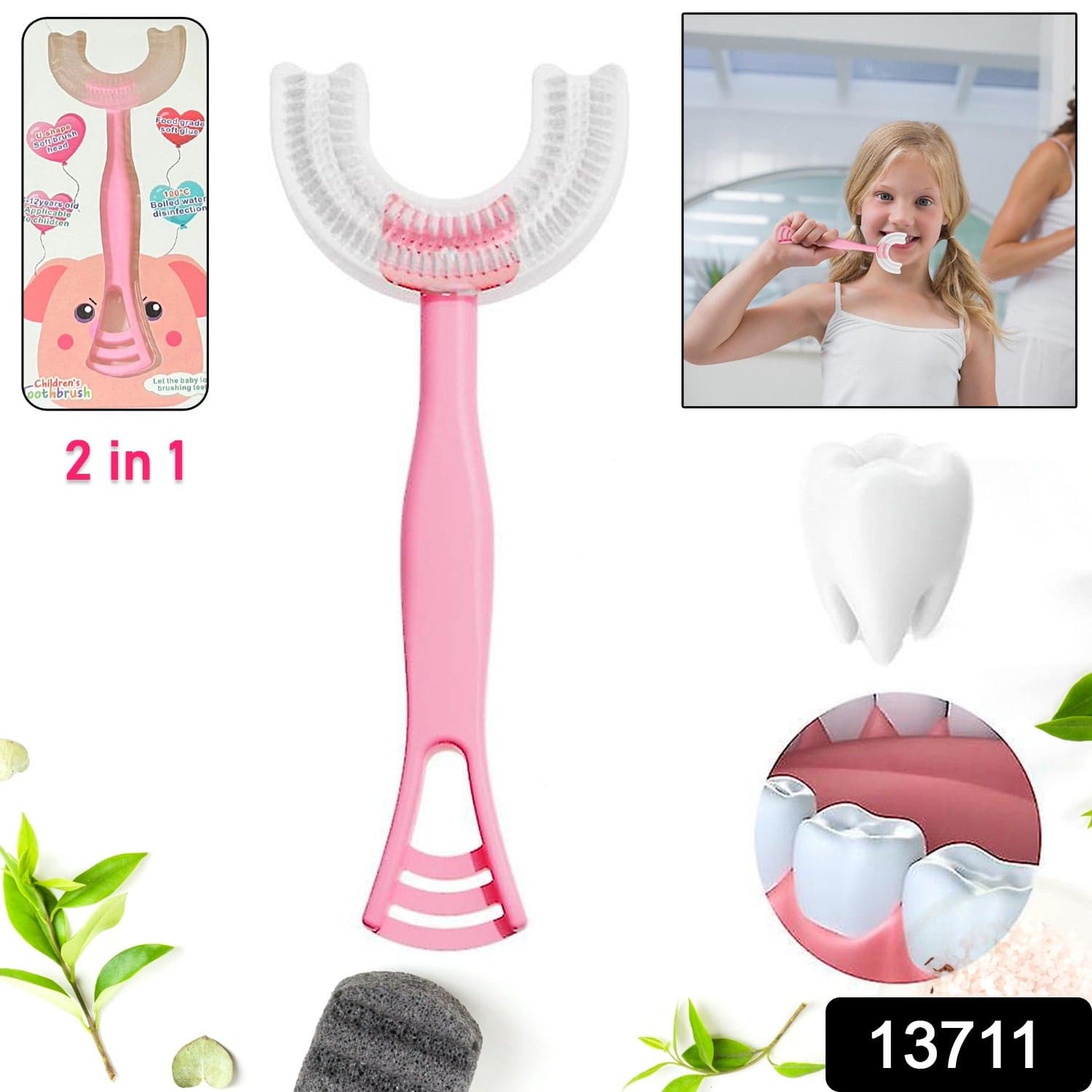 2 In1 U-Shape Silicone Manual Toothbrush & Tongue Scraper Cleaner Brush (1 Pc) thumbnail 2