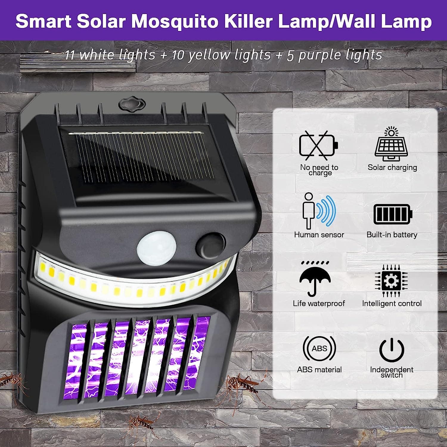 Bug Zapper Outdoor 2 in 1 Solar Mosquito Zapper Lamps (1 Pc) thumbnail 3