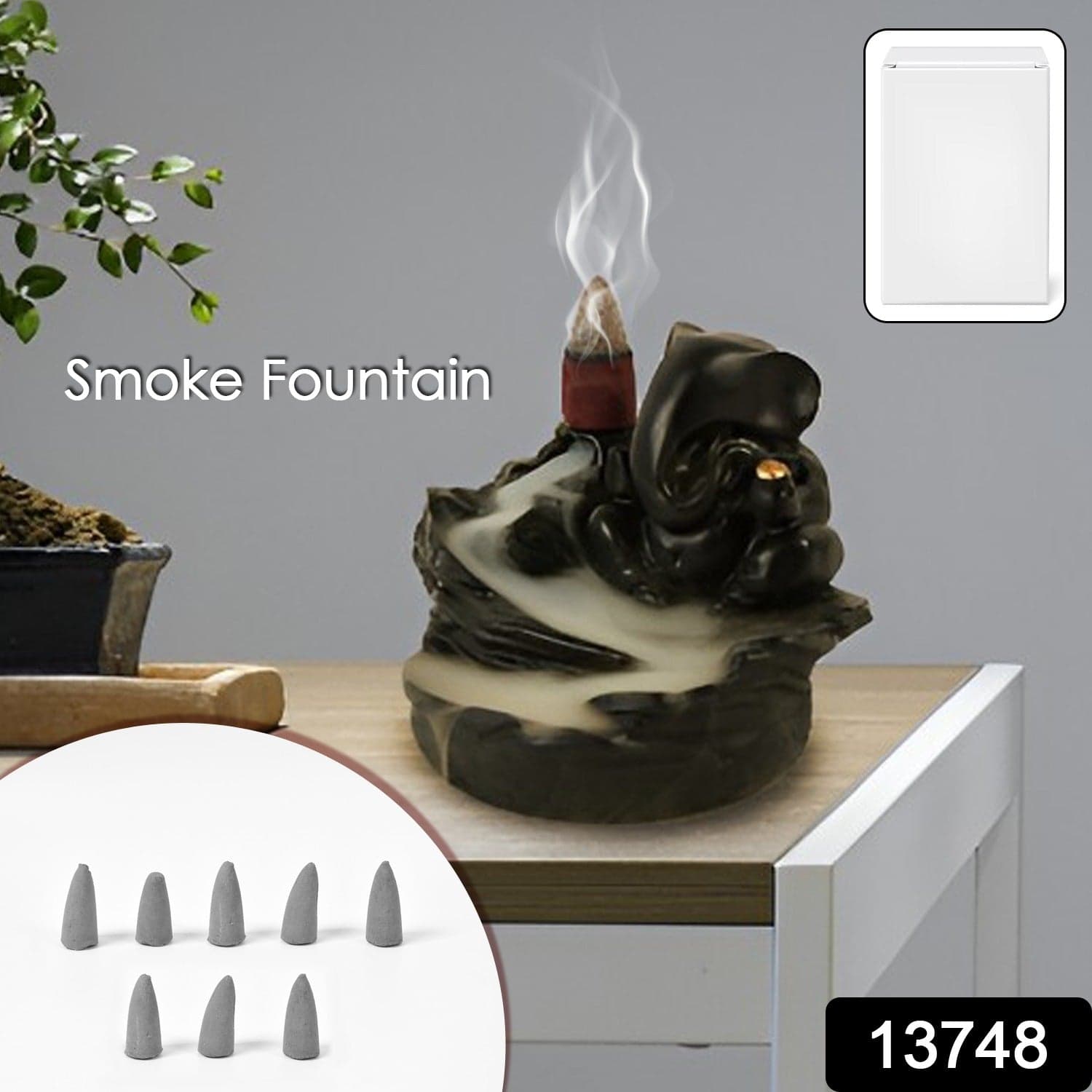 Smoke Fountain Ganesha Idol Decoration Items with 8 Pc Backflow Incense Cones Sticks (1 pc) thumbnail 2