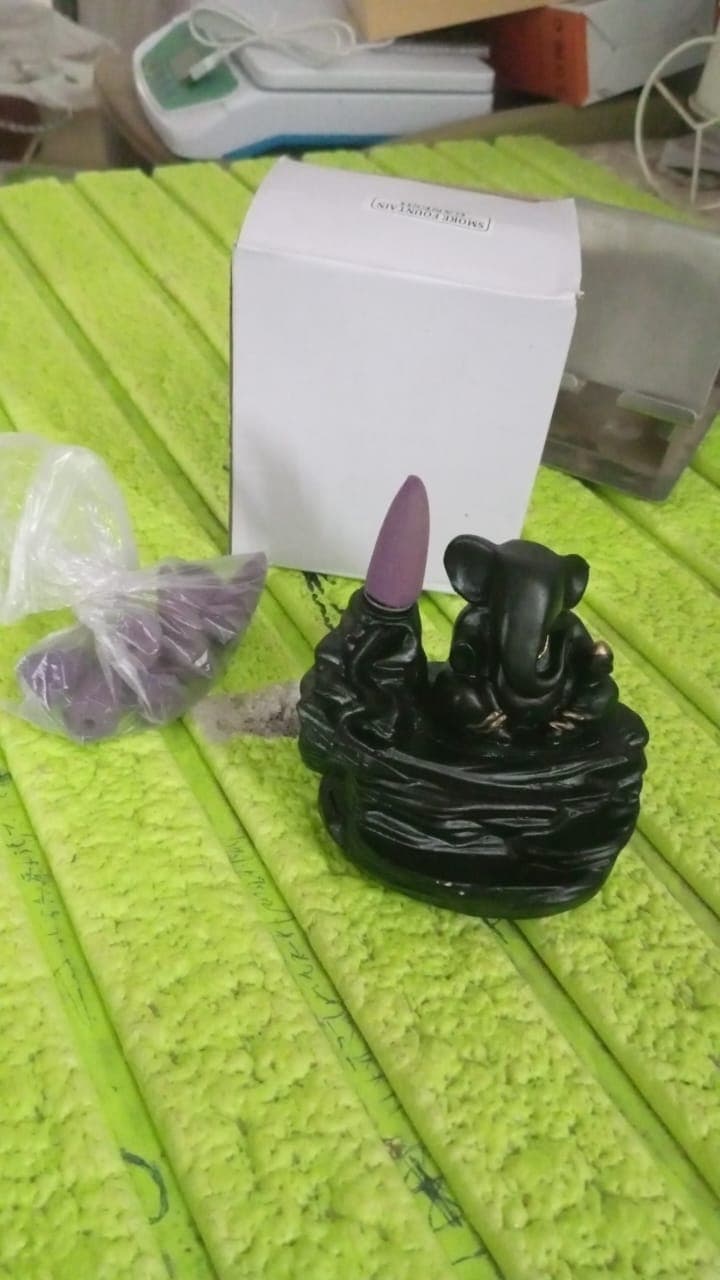 Smoke Fountain Ganesha Idol Decoration Items with 8 Pc Backflow Incense Cones Sticks (1 pc) thumbnail 7