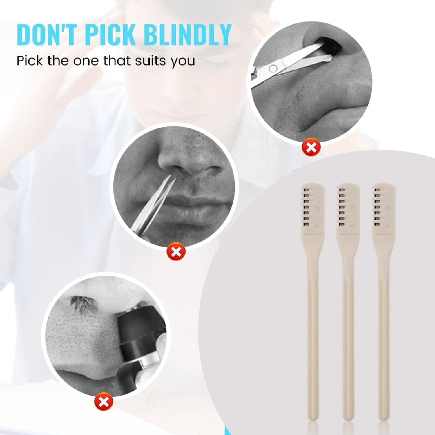 Nose Hair Removal Trimmer Nose Hair Remover Razor Kit Blade (3 Pcs Set) thumbnail 5