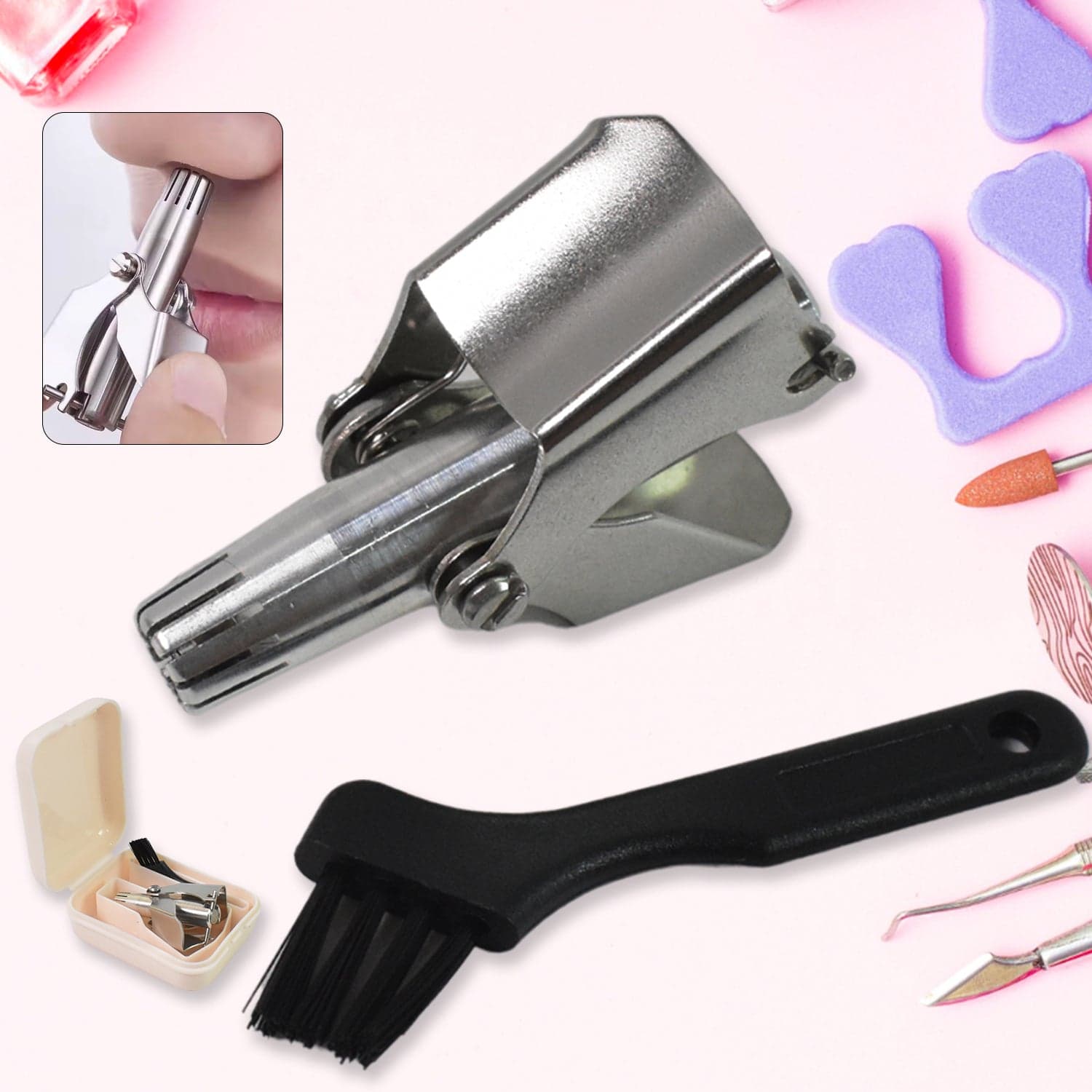 Nose Hair Clipper, Stainless Steel Hair Remover (1 Pc / With Brush & Plastic Case) thumbnail 1
