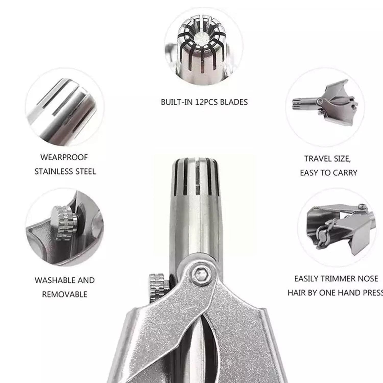 Nose Hair Clipper, Stainless Steel Hair Remover (1 Pc / With Brush & Plastic Case) thumbnail 3