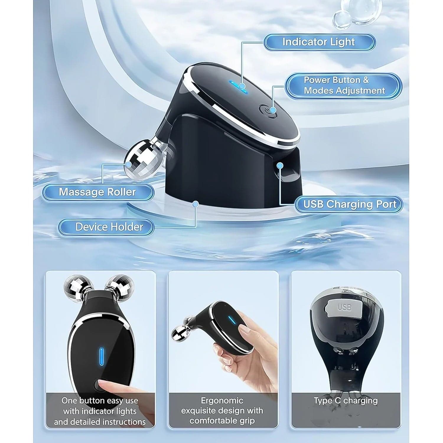 Microcurrent- Facial- Device, Micro current Face Massager Roller (1 Pc) thumbnail 5