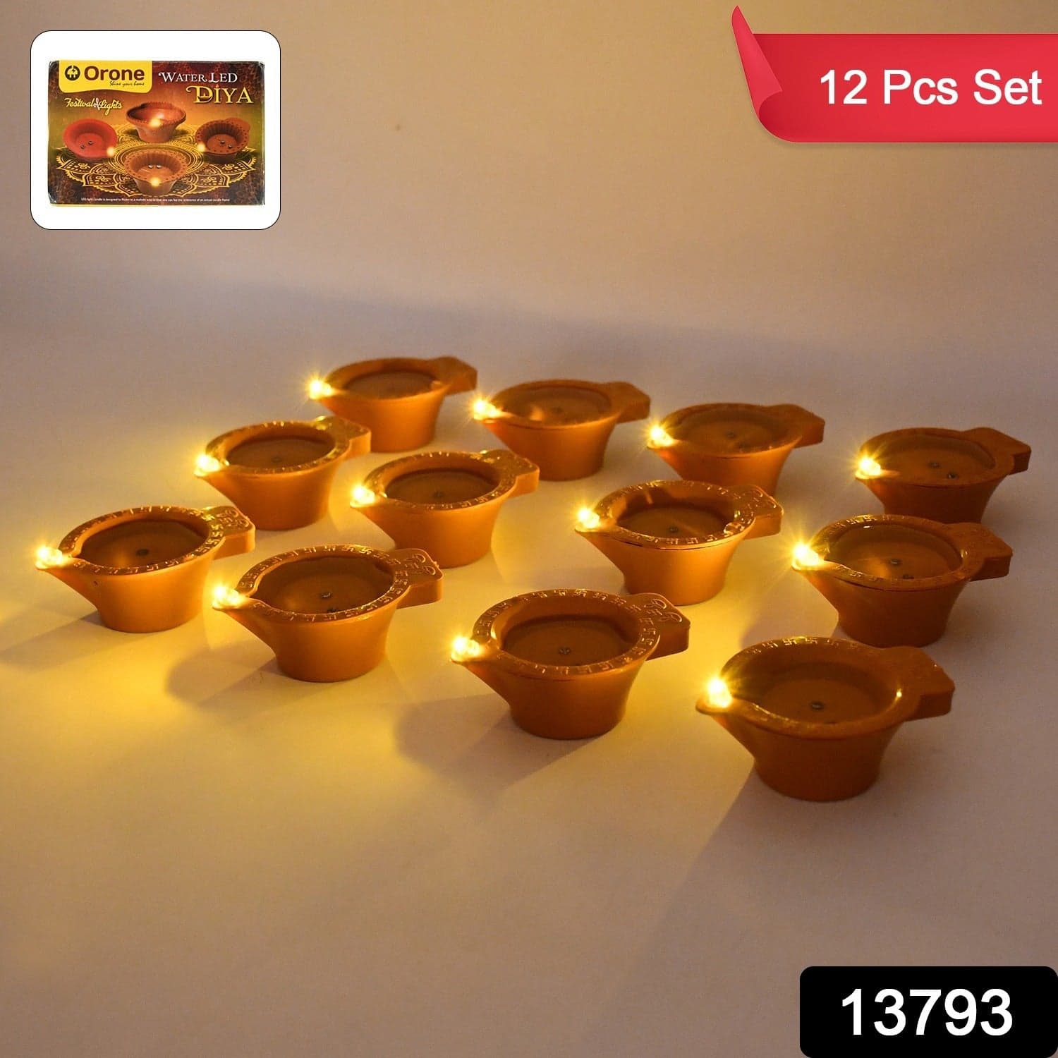 Flower Water Sensor Diyas for Diwali Decoration, Diwali (12 Pcs Set) thumbnail 2