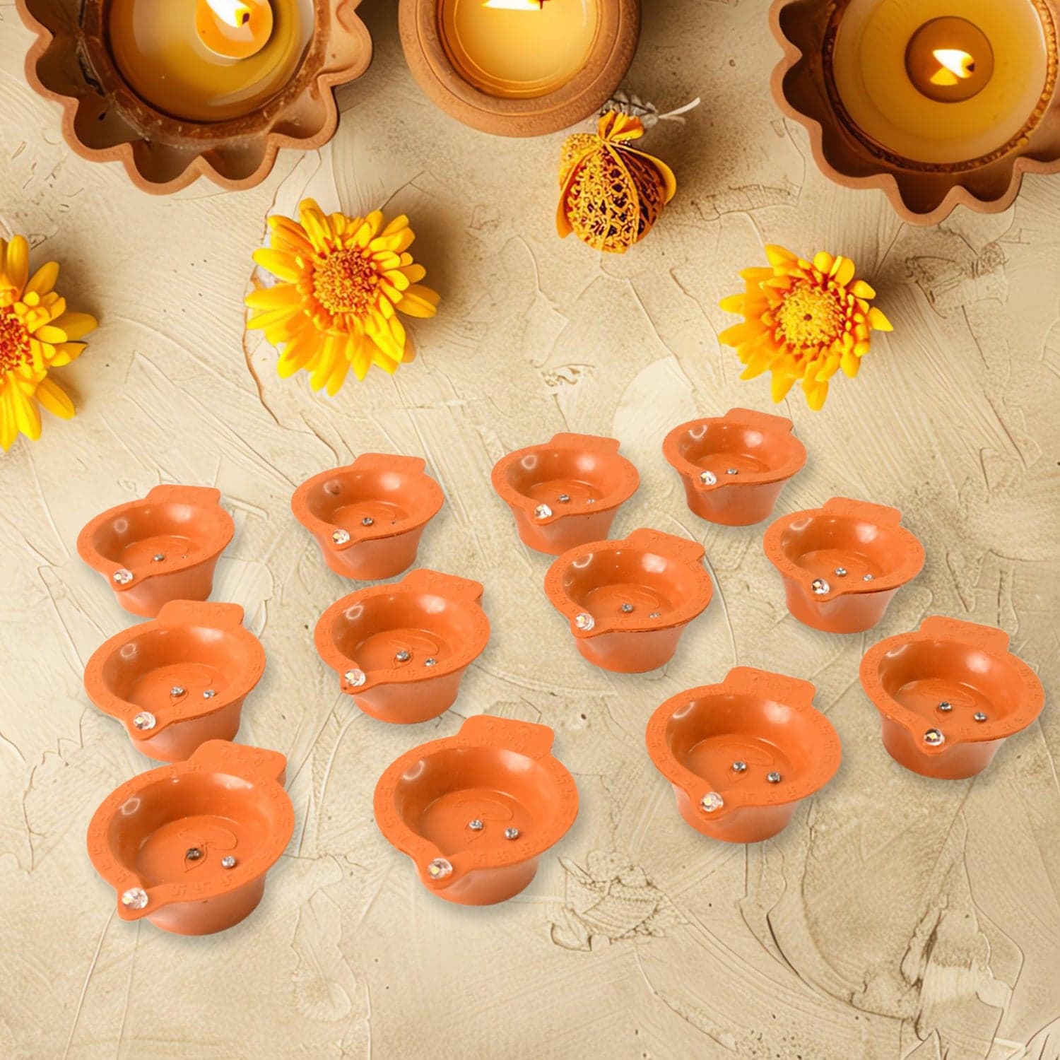 Flower Water Sensor Diyas for Diwali Decoration, Diwali (12 Pcs Set) thumbnail 6