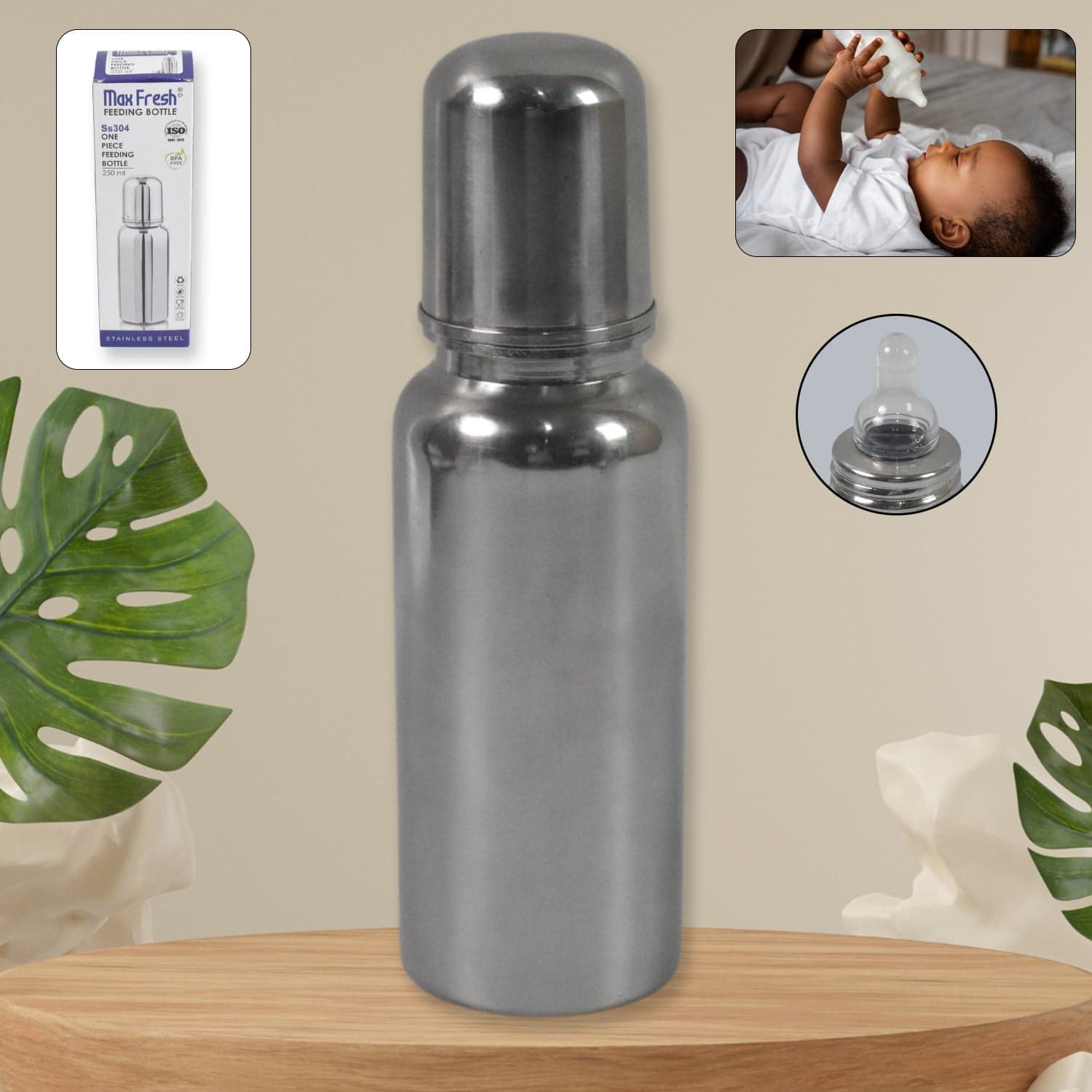Stainless Steel Baby Feeding Bottle, Milk Feeding (250 ML) thumbnail 1