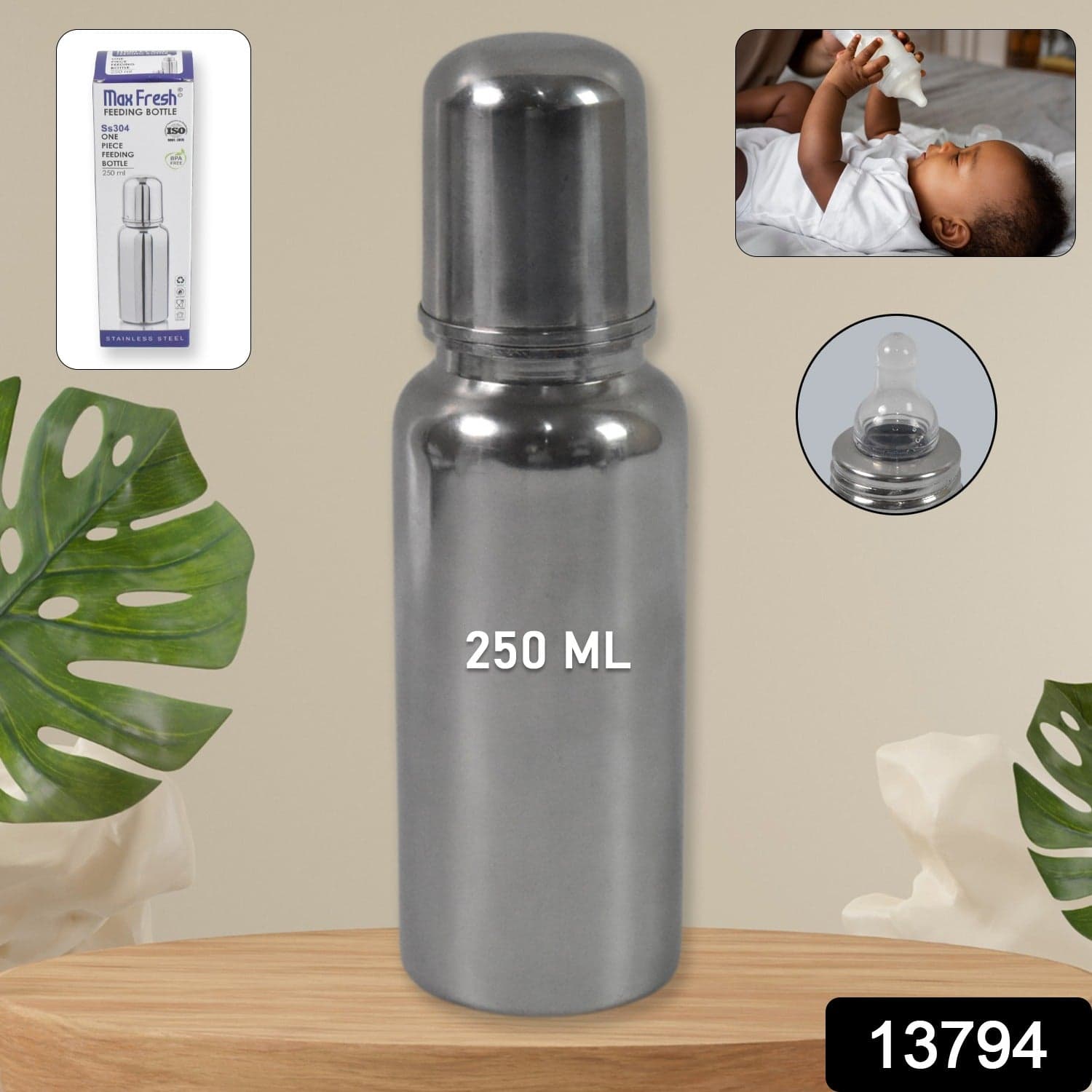 Stainless Steel Baby Feeding Bottle, Milk Feeding (250 ML) thumbnail 2