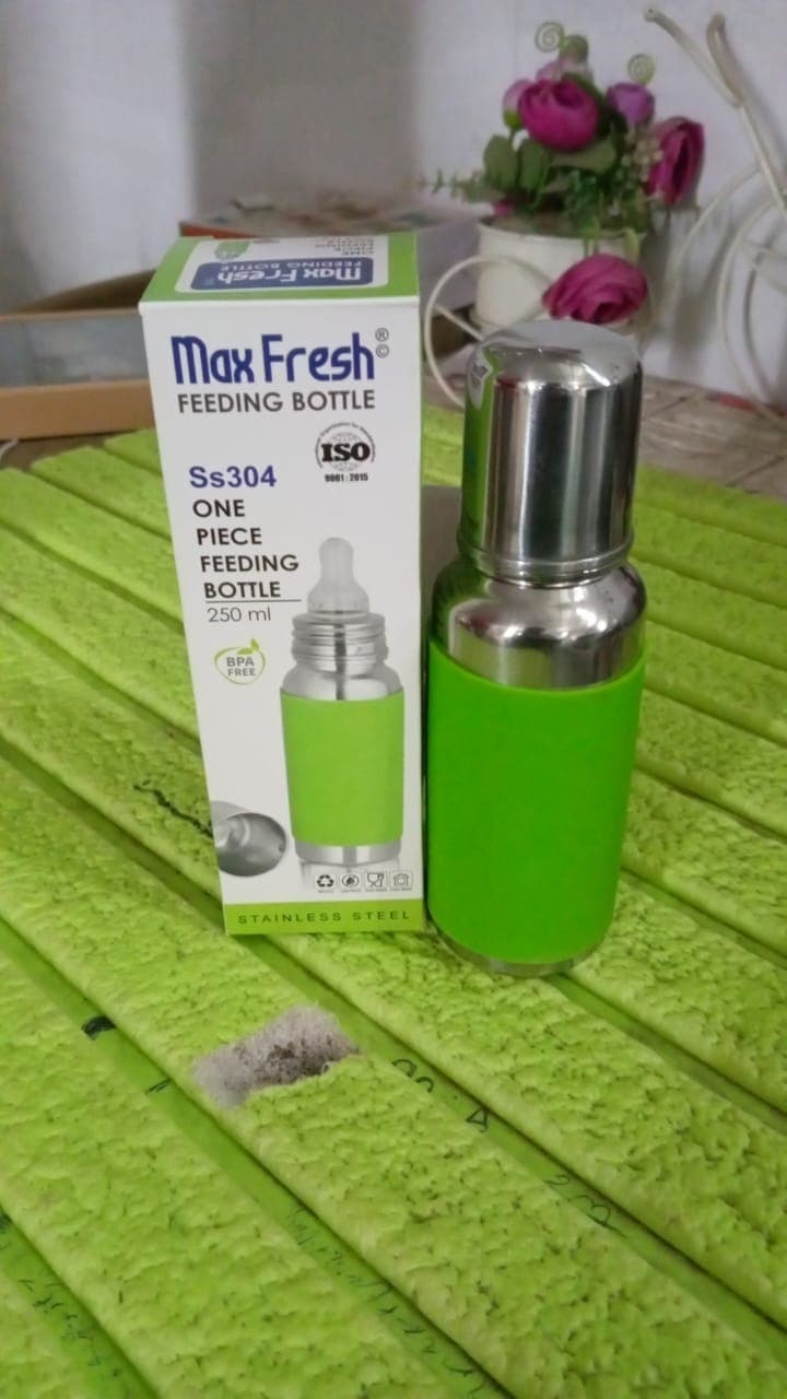 Stainless Steel Baby Feeding Bottle, Milk Feeding Bottle With Silicove Grip Cover (250 Ml) thumbnail 7