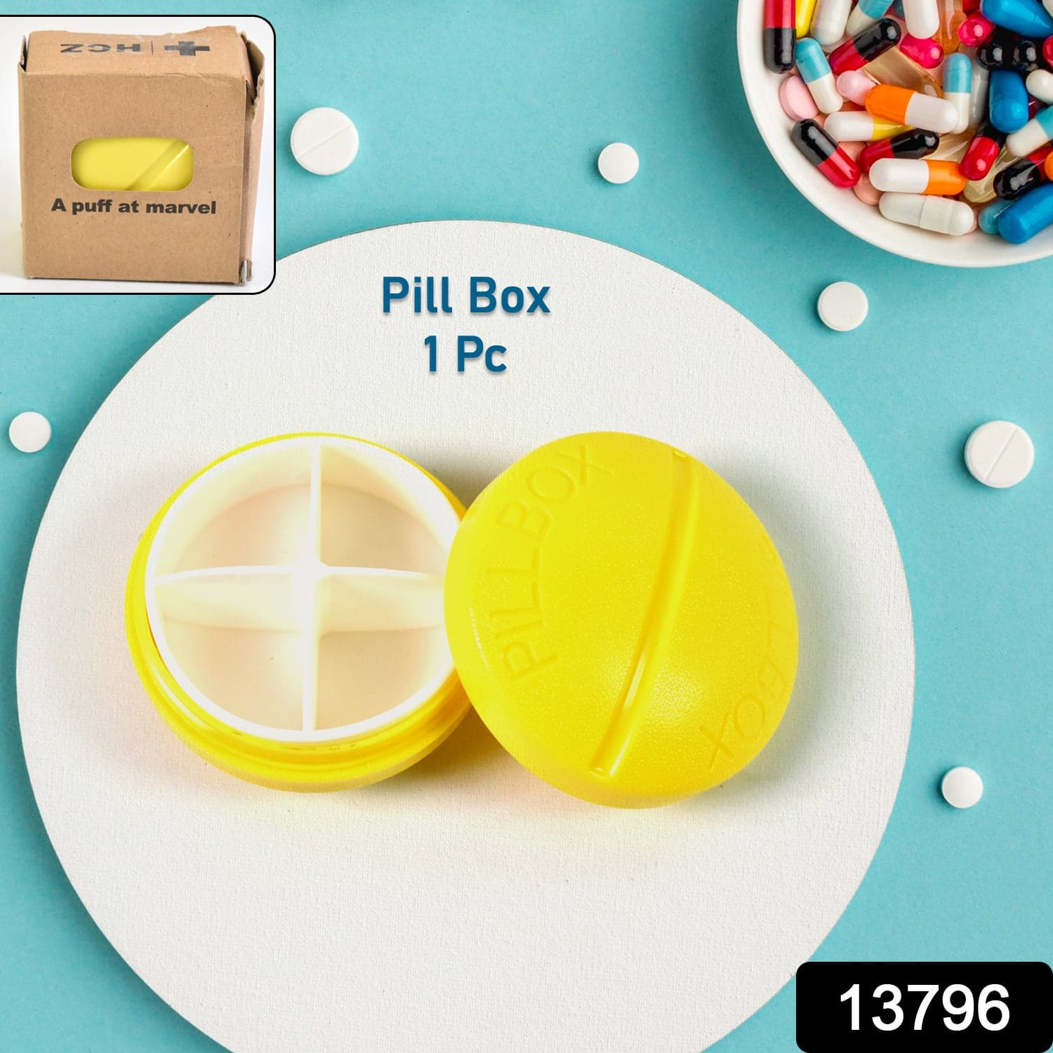 Portable Round Shape 4 Compartments Pill Box (1 Pc / With Brown Box) thumbnail 2