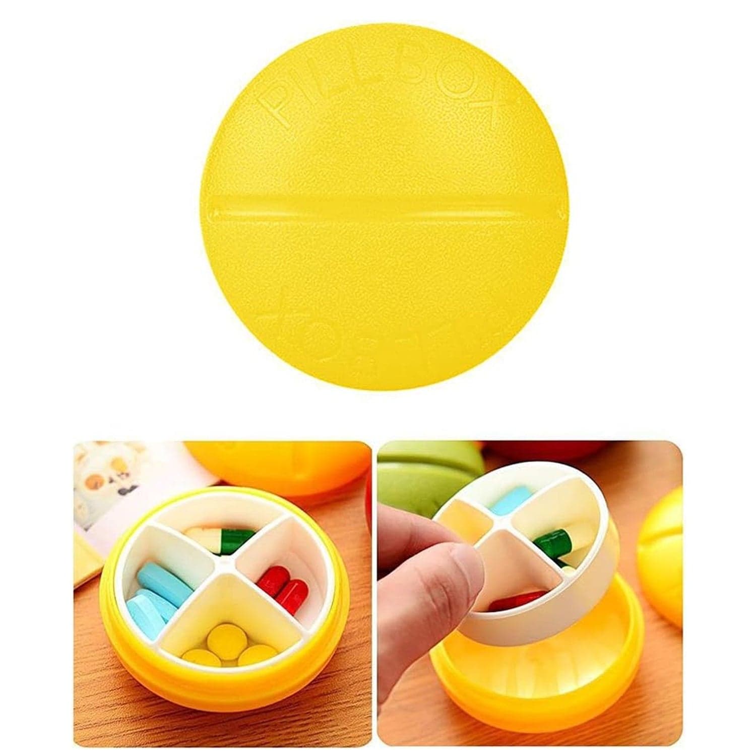 Portable Round Shape 4 Compartments Pill Box (1 Pc / With Brown Box) thumbnail 4