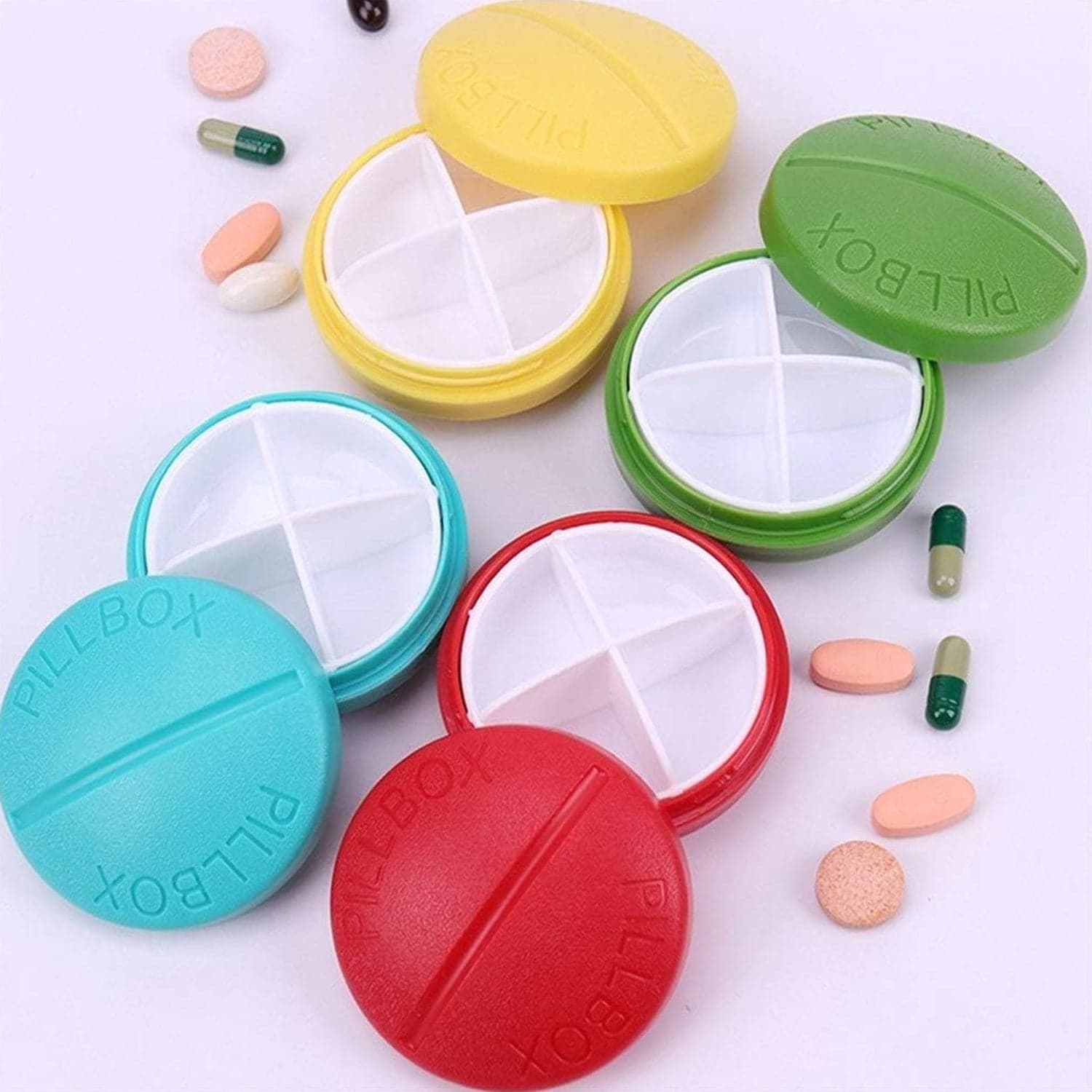 Portable Round Shape 4 Compartments Pill Box (1 Pc / With Brown Box) thumbnail 7