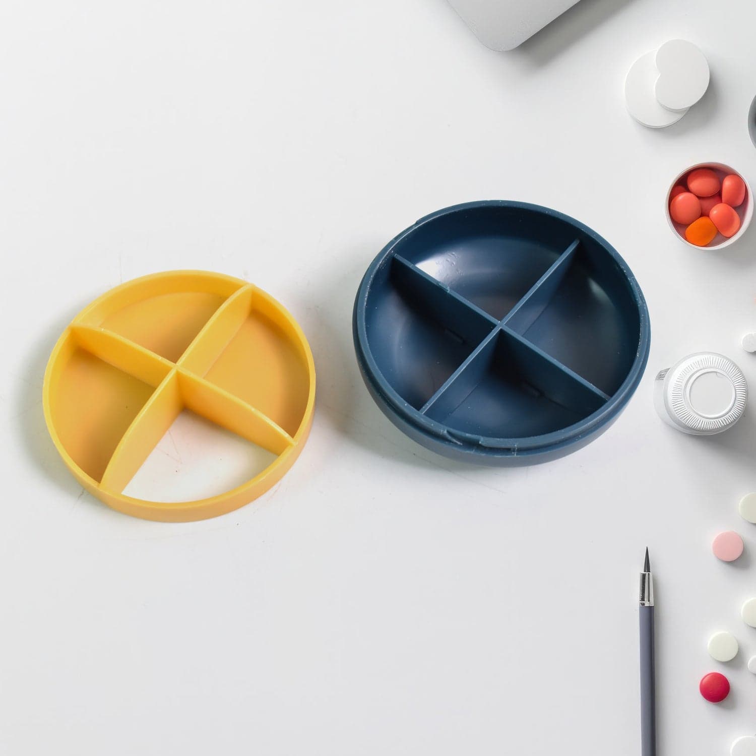 Portable Round Shape 4 Compartments Pill Box (1 Pc / With Color Box) thumbnail 6