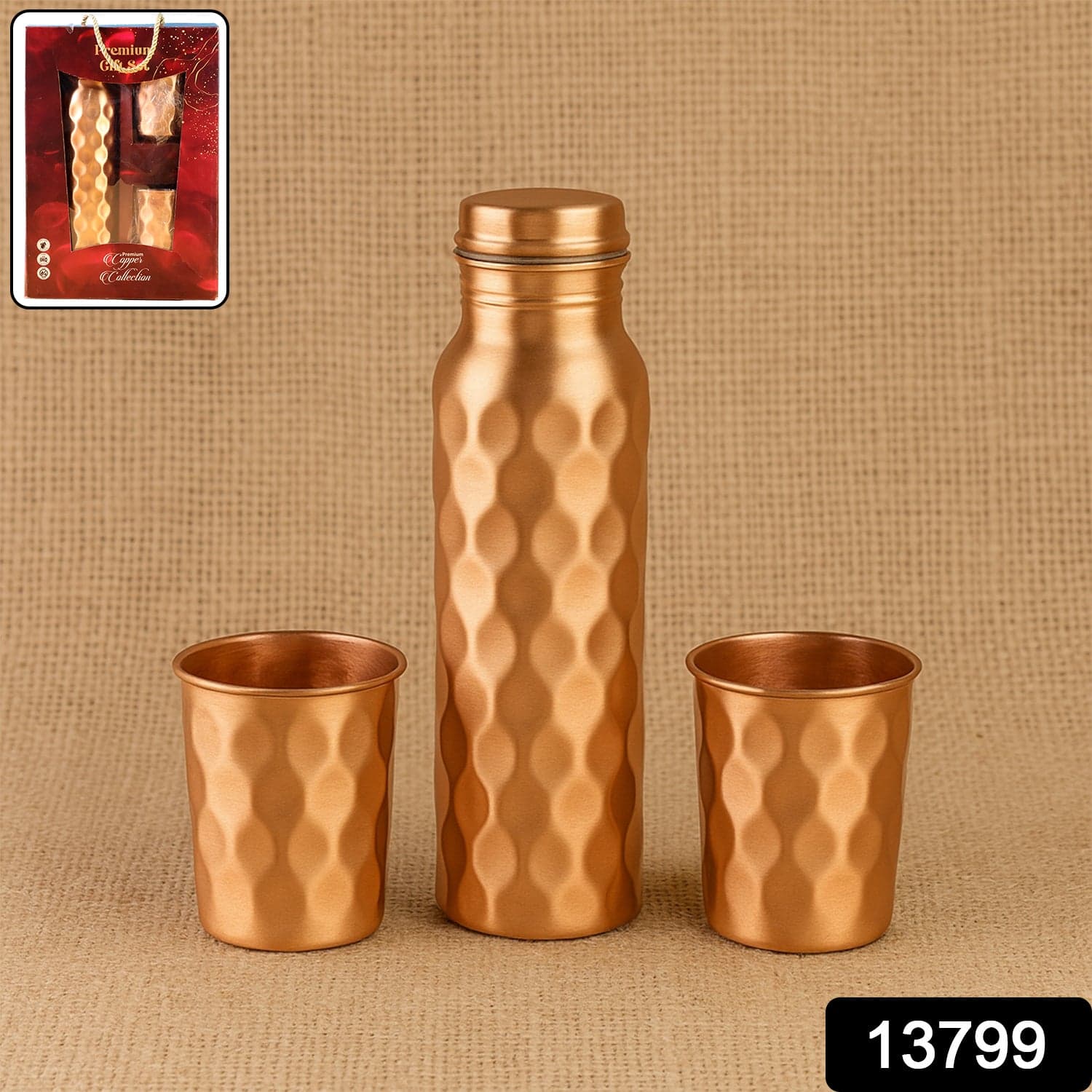 Diamond Cut Copper Water Bottle 2 Glasses with Gift Box (3 Pcs Set) thumbnail 2