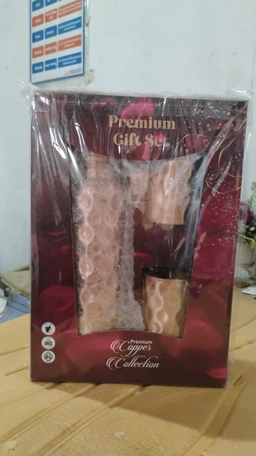 Diamond Cut Copper Water Bottle 2 Glasses with Gift Box (3 Pcs Set) thumbnail 9