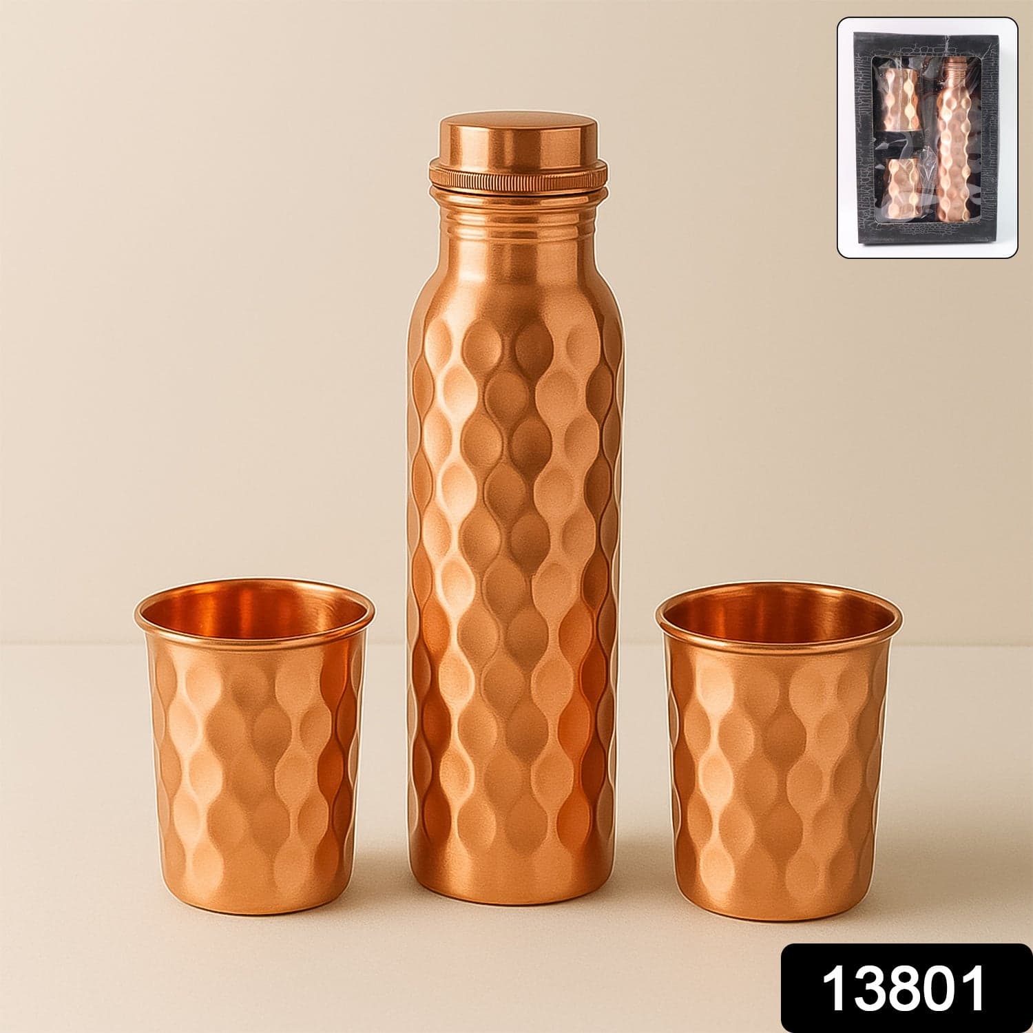 Copper Water Bottle 2 Glasses with Gift Box (3 Pcs Set) thumbnail 2