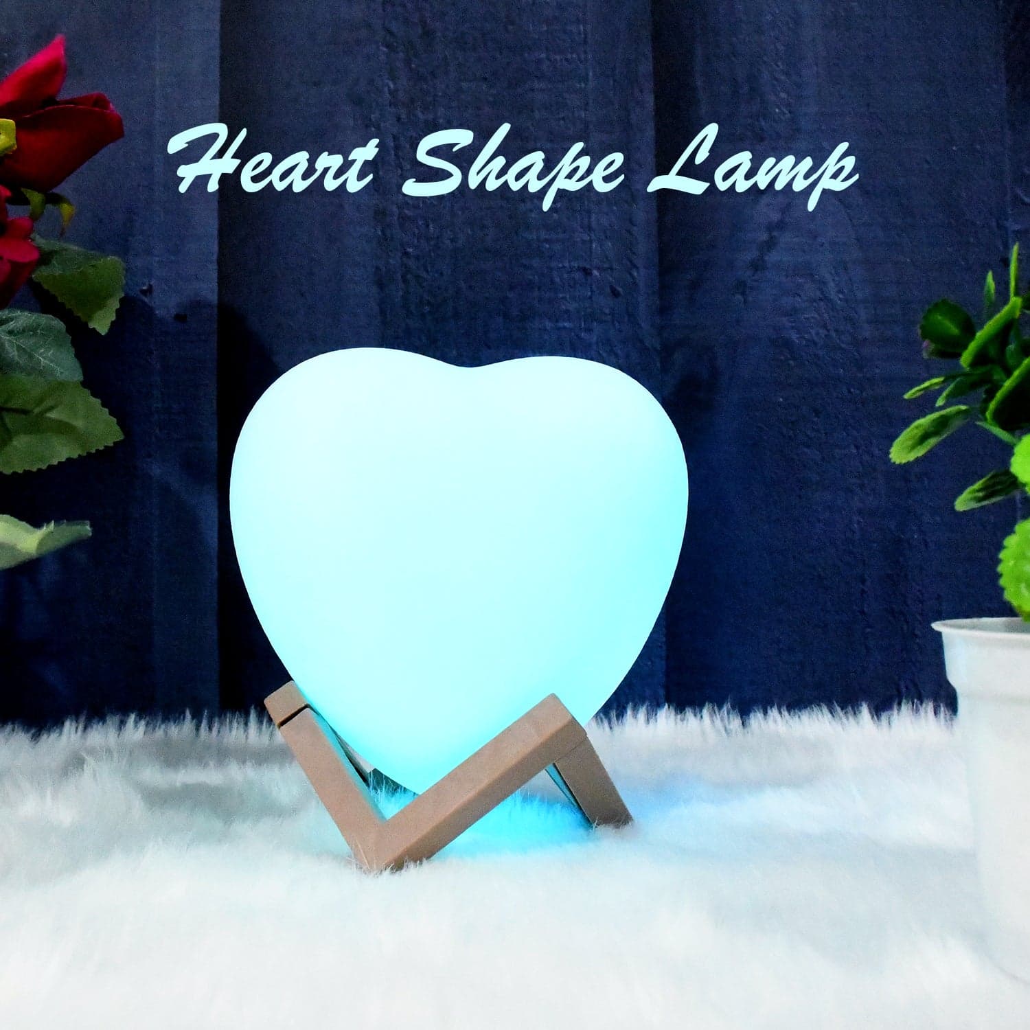 3D Heart Shape Moon Night Lamp with Plastic Stand (13 x12 Cm / 1 Pc) thumbnail 1