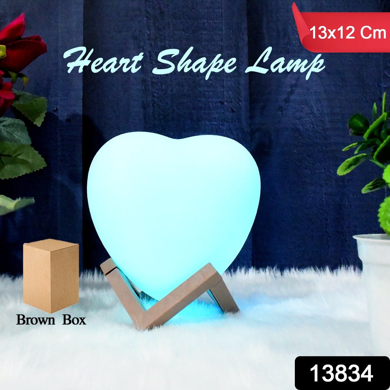 3D Heart Shape Moon Night Lamp with Plastic Stand (13 x12 Cm / 1 Pc) thumbnail 2