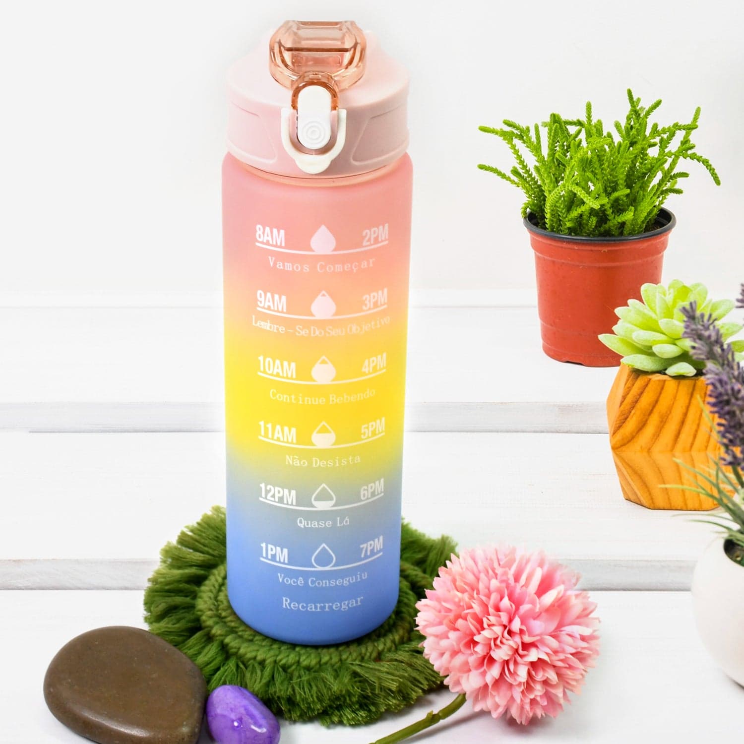Plastic Colorful Motivational Water Bottle with Straw (750 ML) thumbnail 1