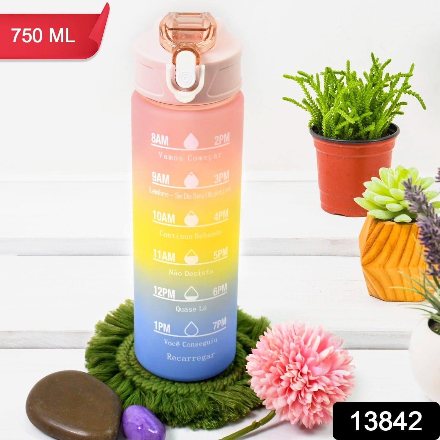 Plastic Colorful Motivational Water Bottle with Straw (750 ML) thumbnail 2