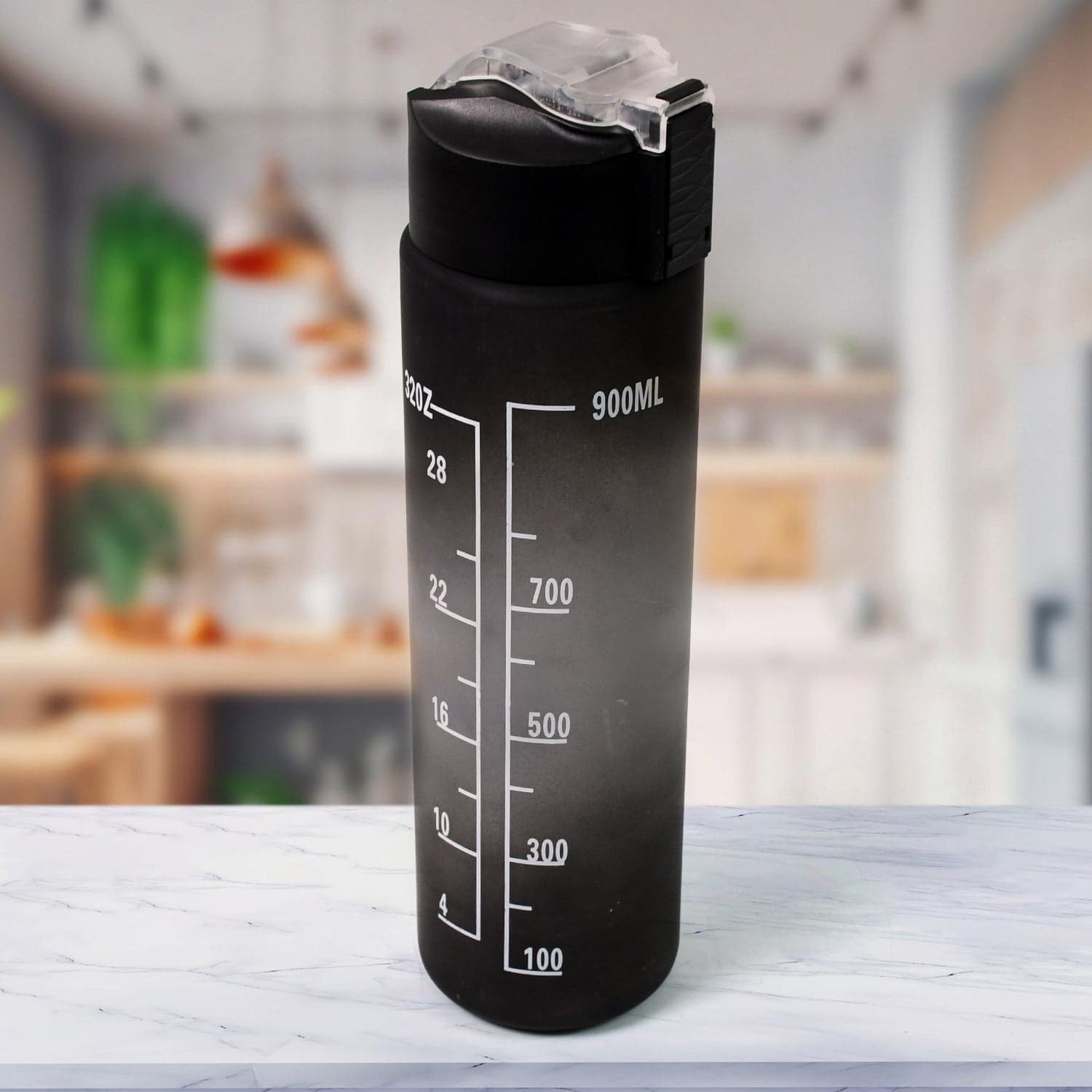 Plastic Black Motivational Water Bottle with Straw (900 ML) thumbnail 1