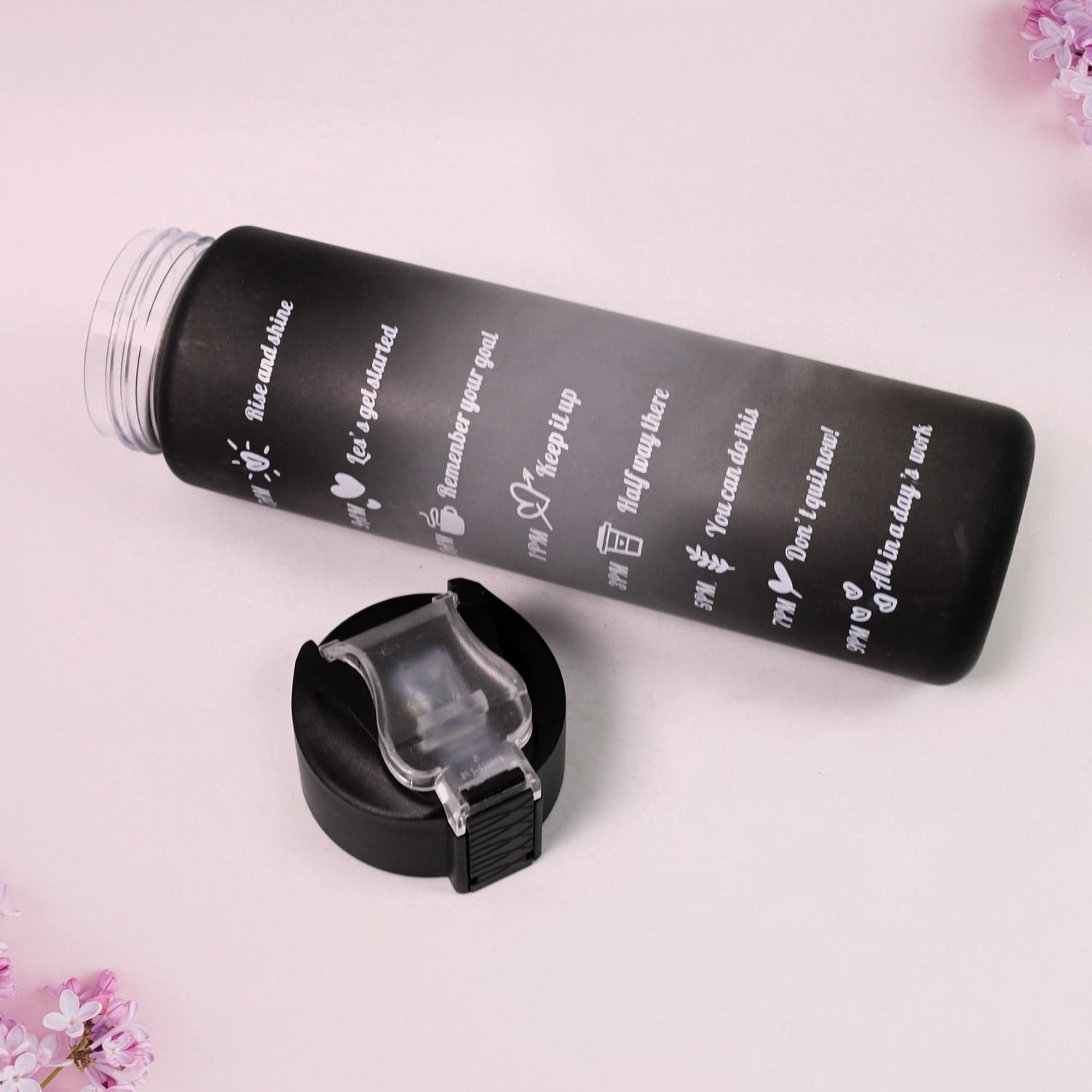 Plastic Black Motivational Water Bottle with Straw (900 ML) thumbnail 3