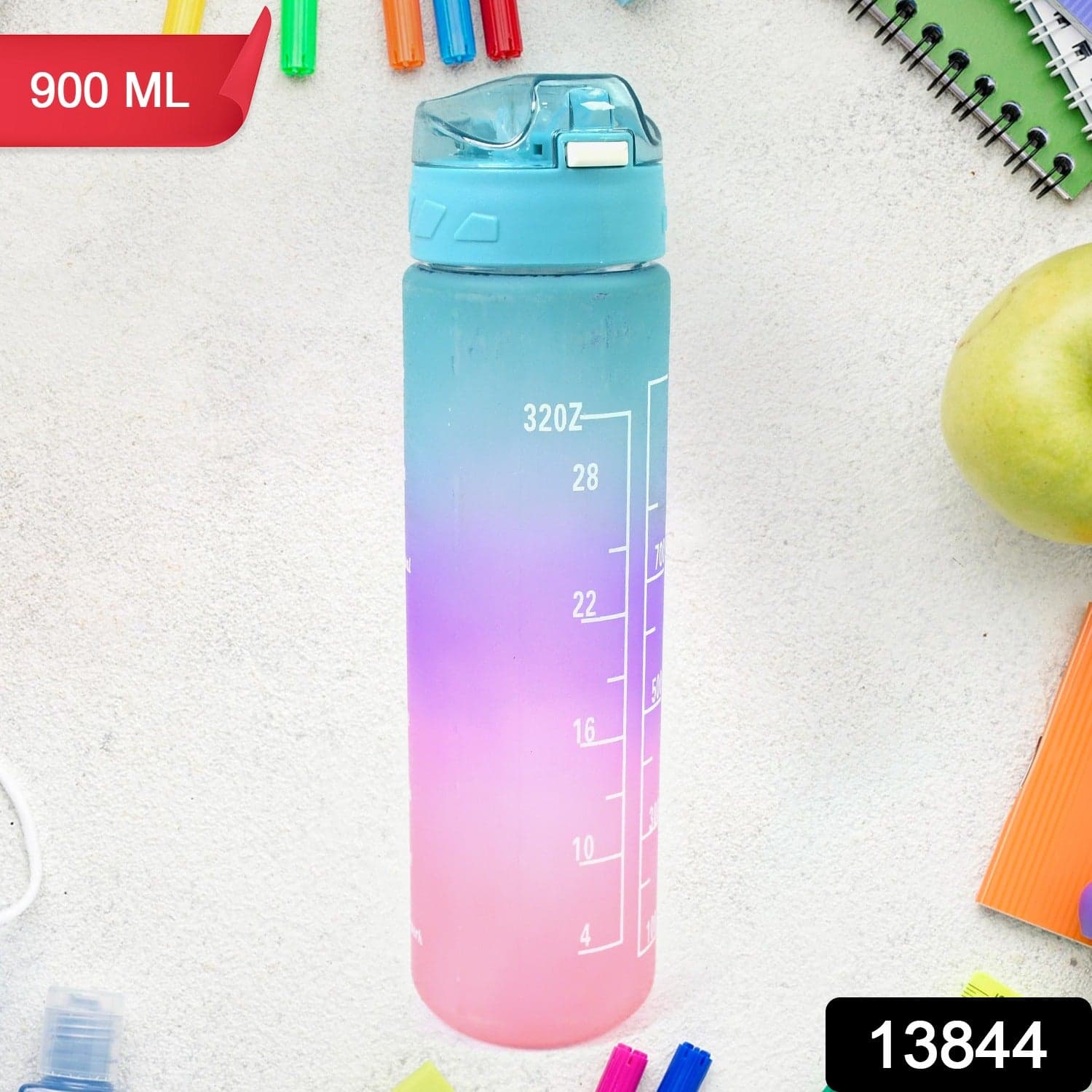 Plastic Colorful Motivational Water Bottle with Straw (900 ML) thumbnail 2