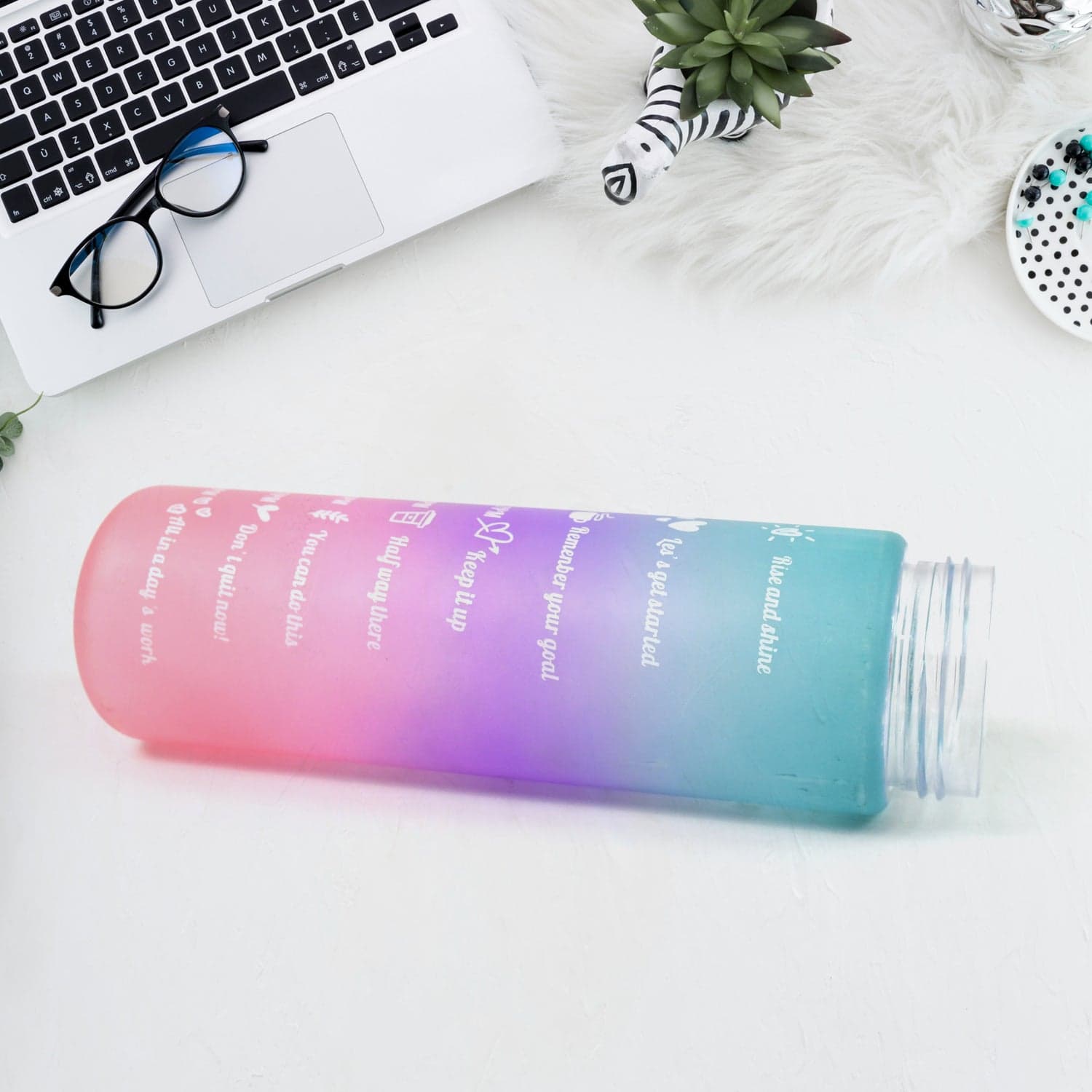 Plastic Colorful Motivational Water Bottle with Straw (900 ML) thumbnail 4