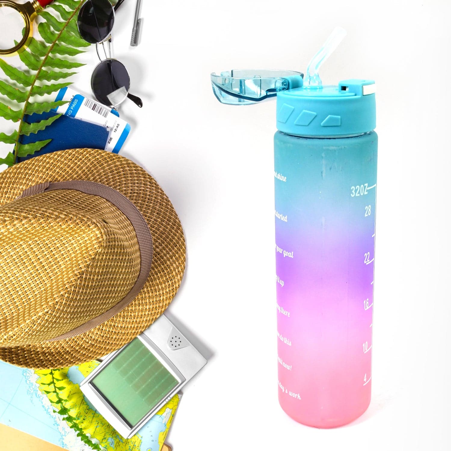 Plastic Colorful Motivational Water Bottle with Straw (900 ML) thumbnail 6