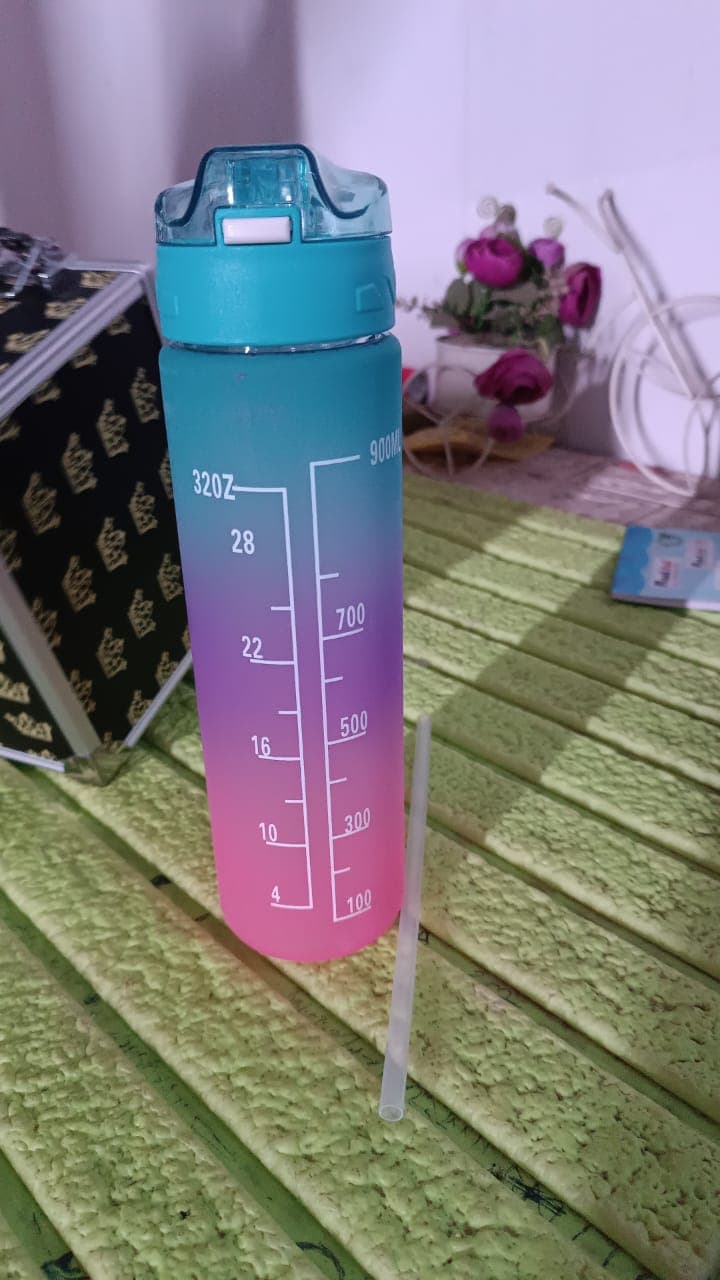 Plastic Colorful Motivational Water Bottle with Straw (900 ML) thumbnail 7