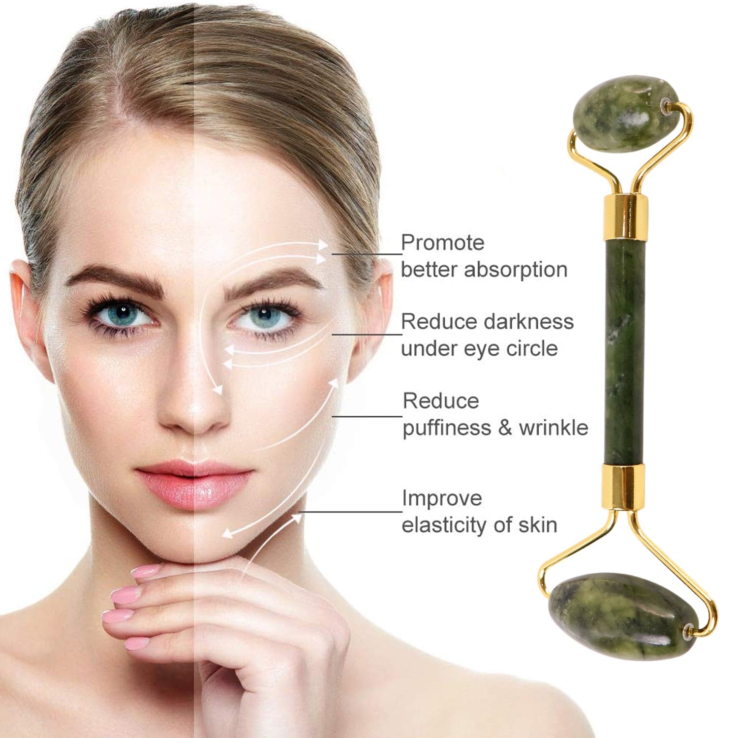 Dual Headed Jade Facial Massage Roller 1 Pc thumbnail 2