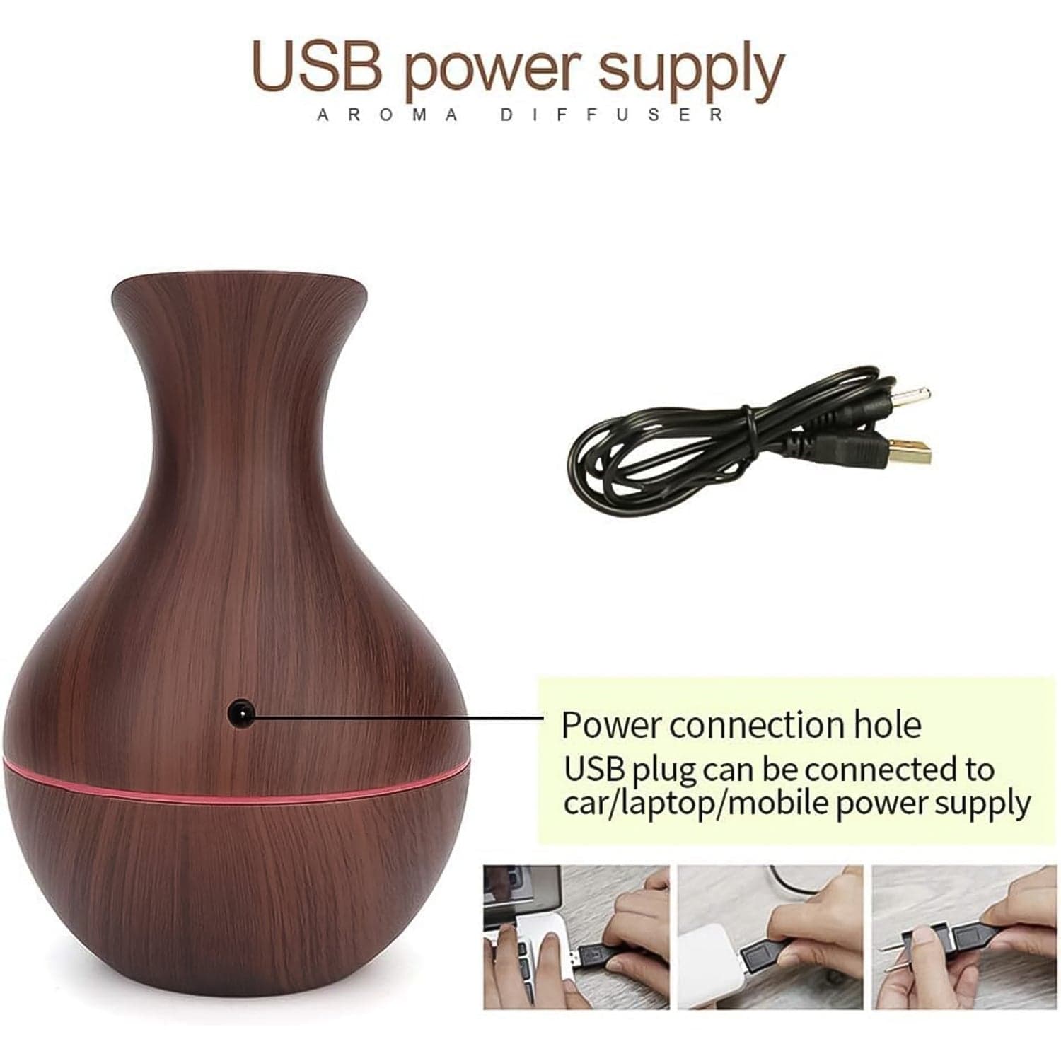 Mini Wooden Vase Pot Diffuser Cool Mist Atomization Humidifier (1 Pc) thumbnail 6
