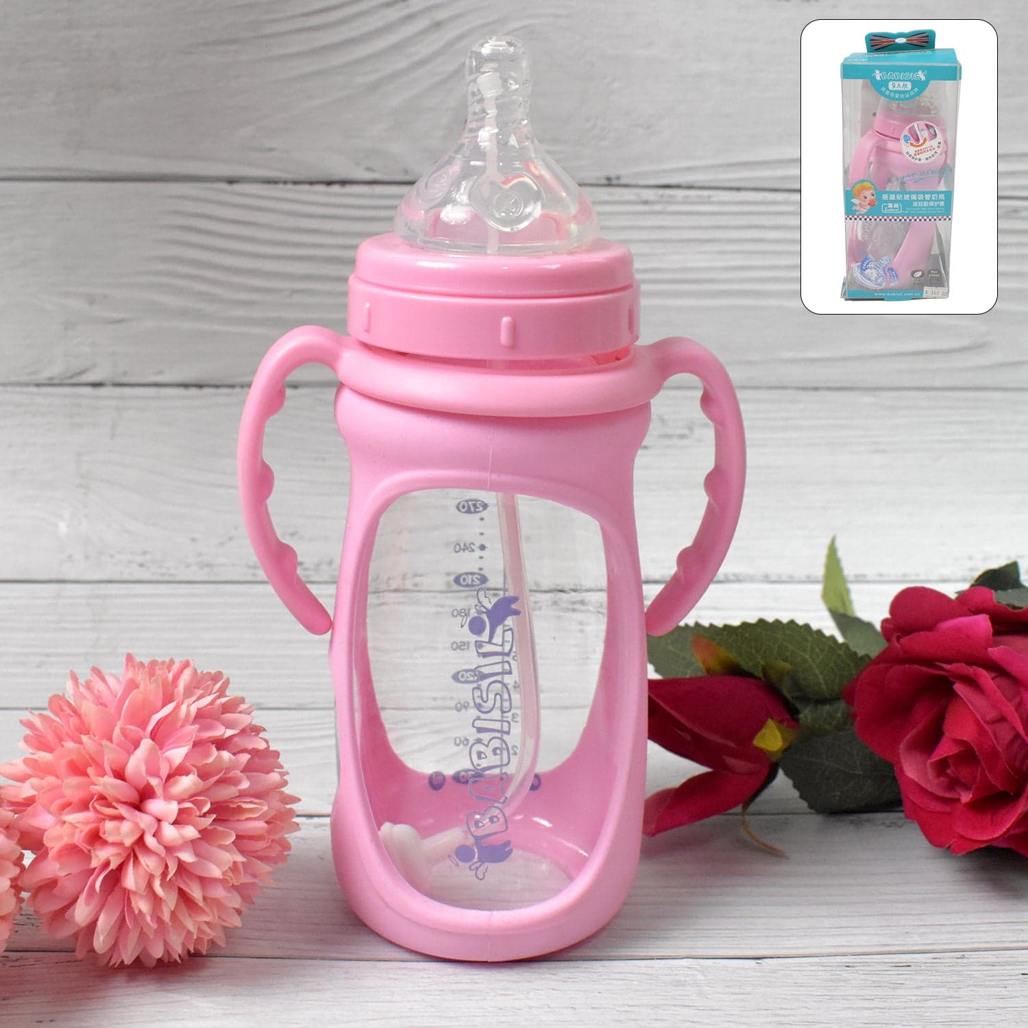 Baby Feeding Bottle with Handles & Straw (Mix Design, Size & Color / 1 Pc) thumbnail 3