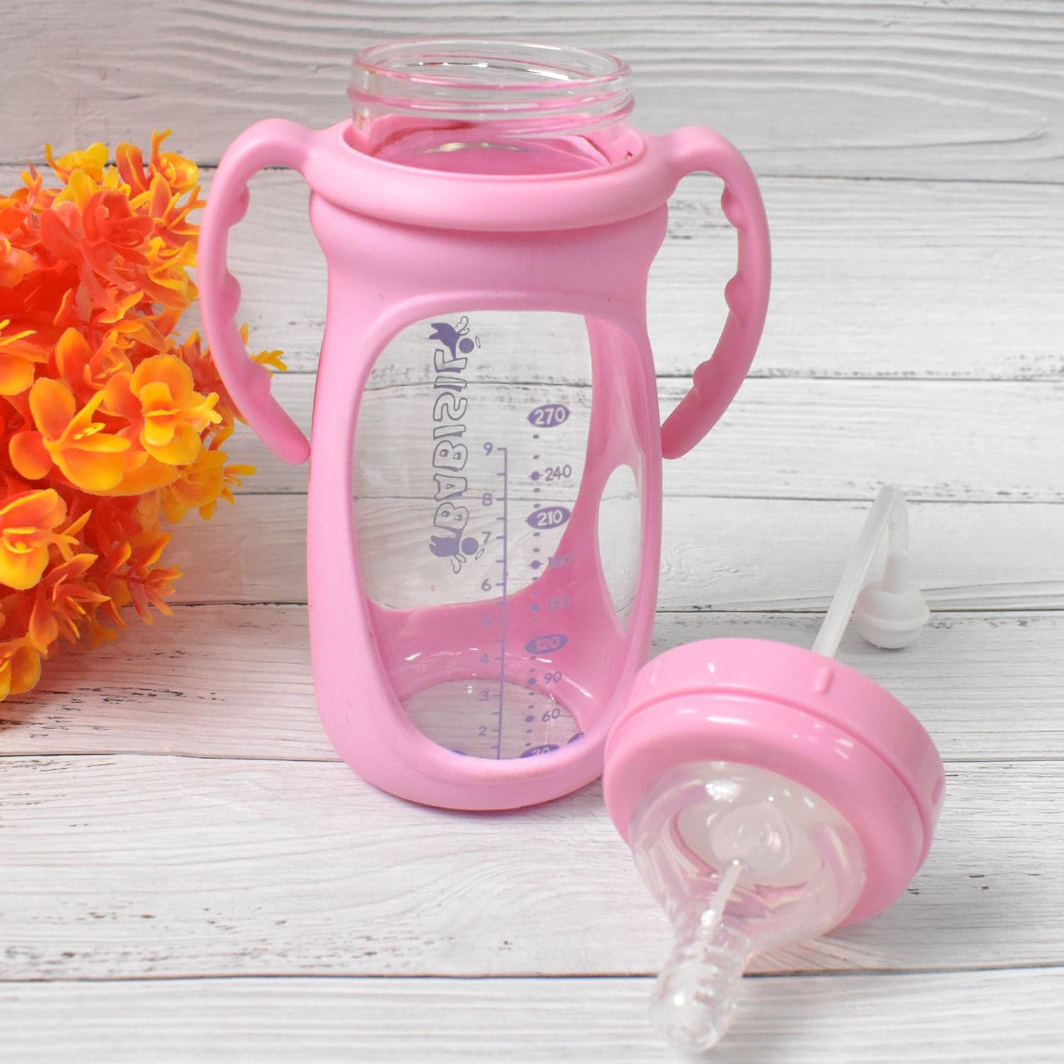 Baby Feeding Bottle with Handles & Straw (Mix Design, Size & Color / 1 Pc) thumbnail 4