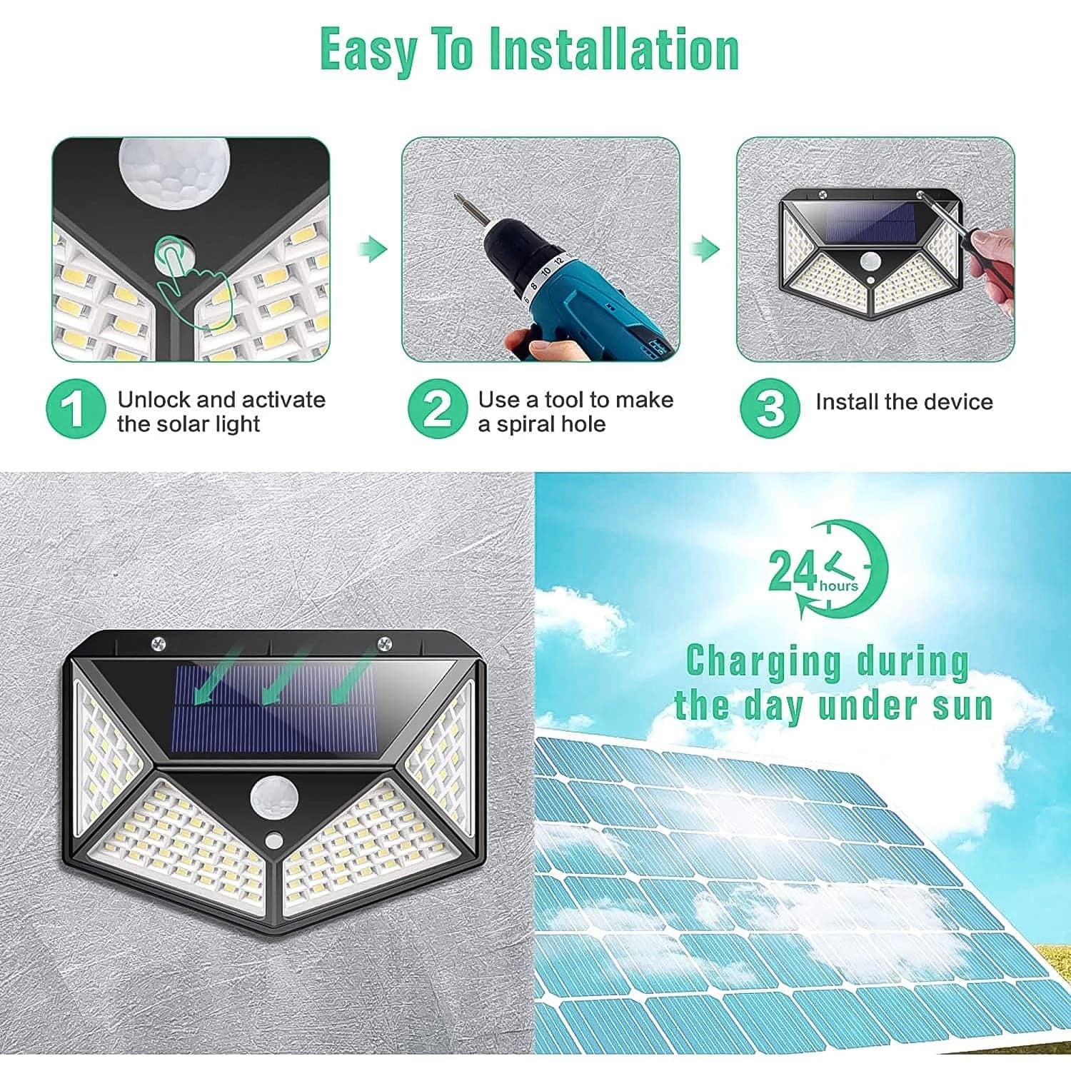 Outdoor Solar Lamp 100 LED Solar Light PIR Motion Sensor Wall Light ( 1 Pc) thumbnail 4