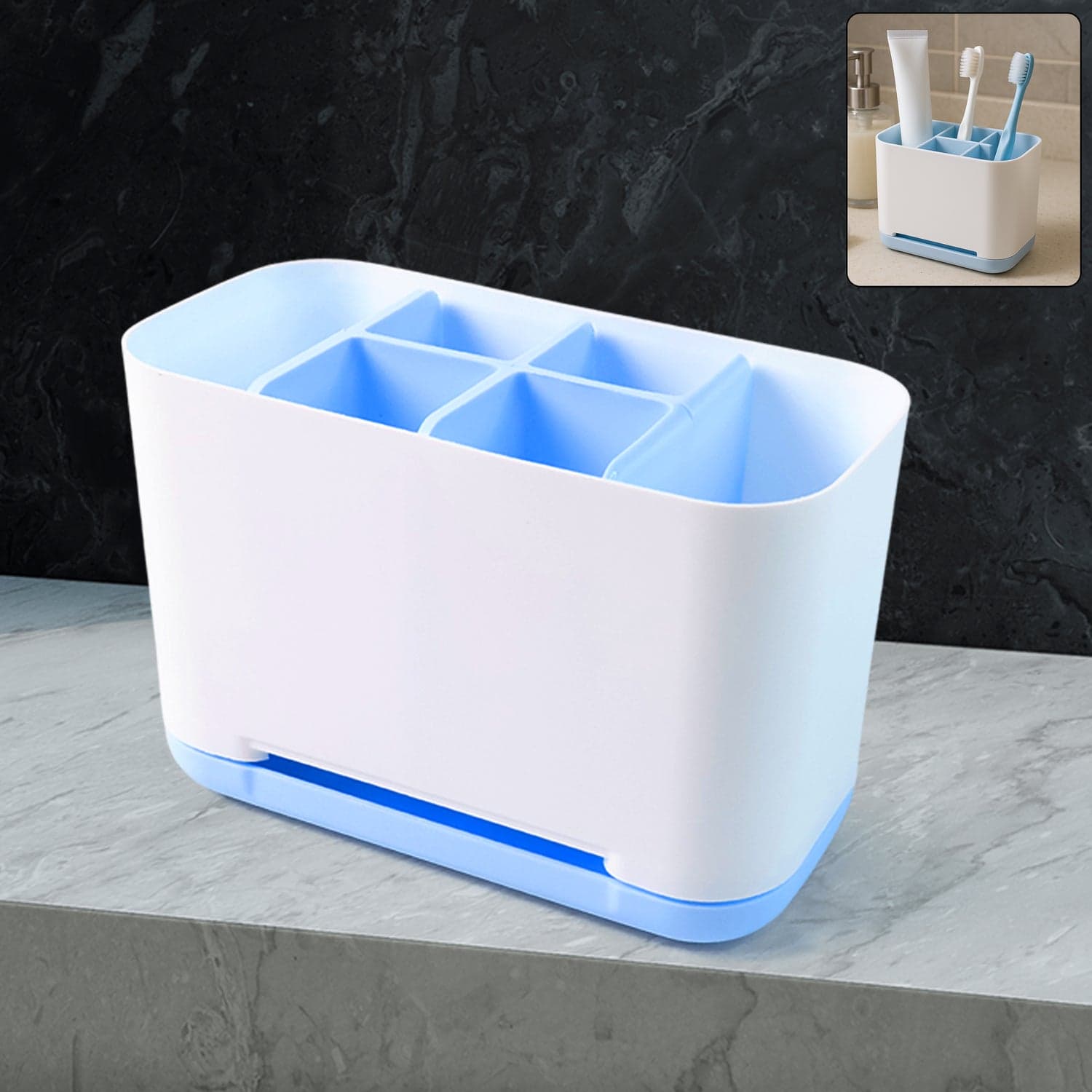 6 Compartment Multi Purpose Organizer Toothbrush Holder Stand Plastic Caddy (1 Pc) thumbnail 2