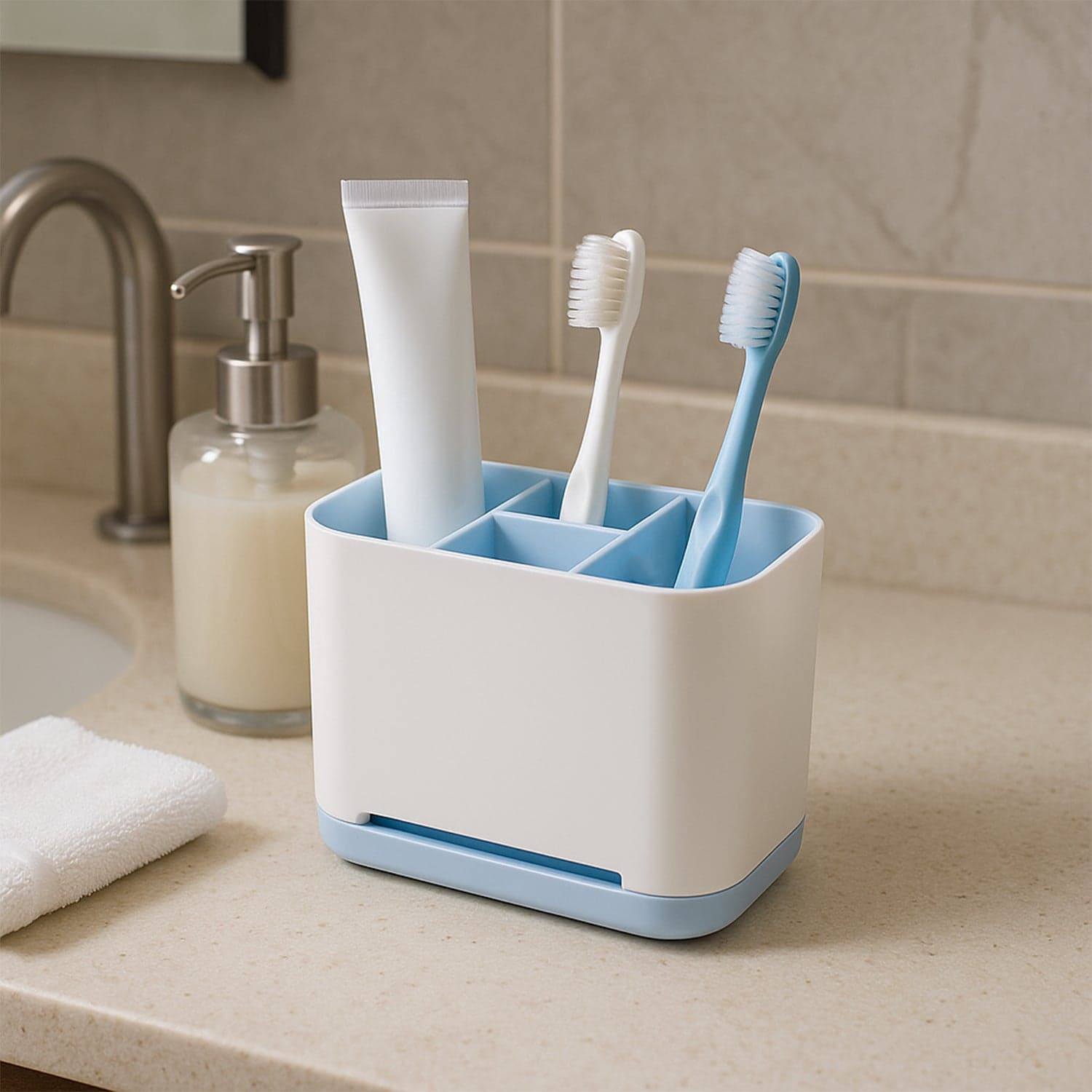 6 Compartment Multi Purpose Organizer Toothbrush Holder Stand Plastic Caddy (1 Pc) thumbnail 3