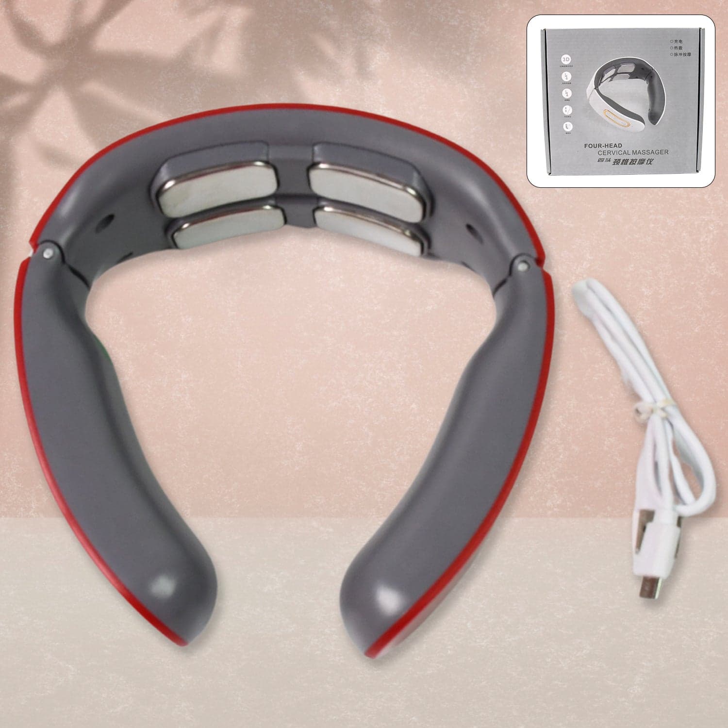 4 Heads Smart Electric Neck and Back Pulse Massager (1 Pc / Mix Design) thumbnail 3