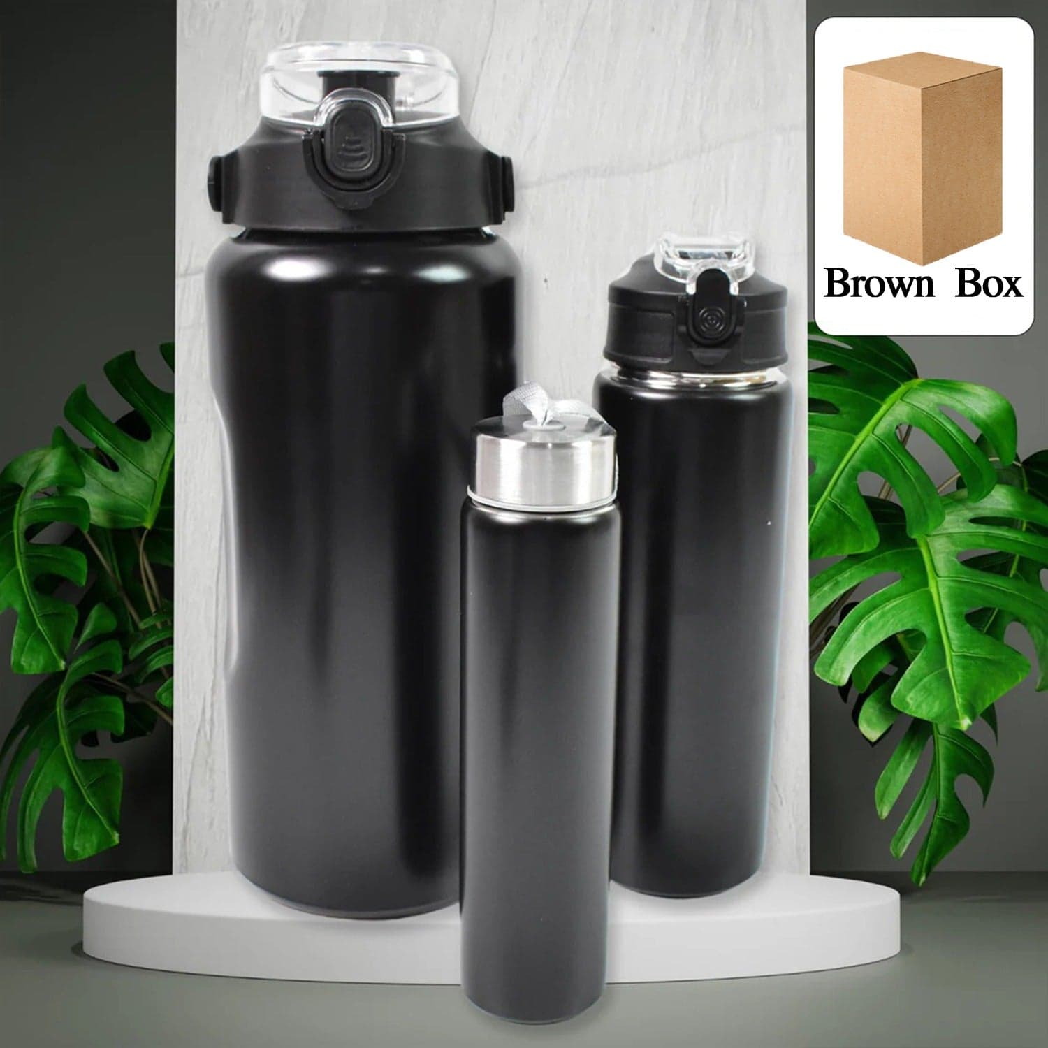 3 In 1 Stainless Steel Insulated Water Bottle, Double Wall Vacuum (3 Pcs Set / Different Size) thumbnail 1