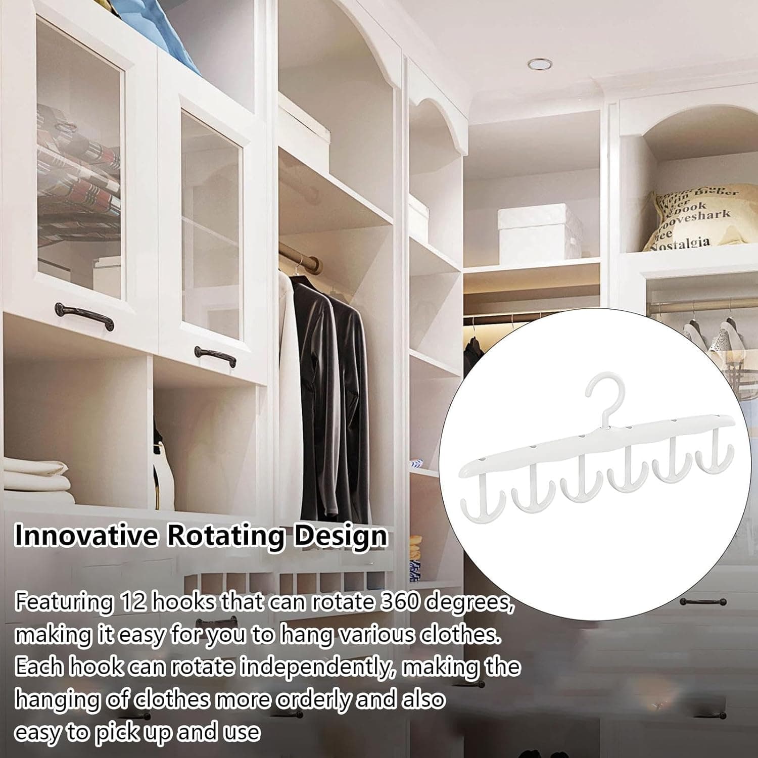 Rotatable Tank Top Hanger of Space Saving Closet Organizer for Dorms & Apartments (12-Hook) thumbnail 6