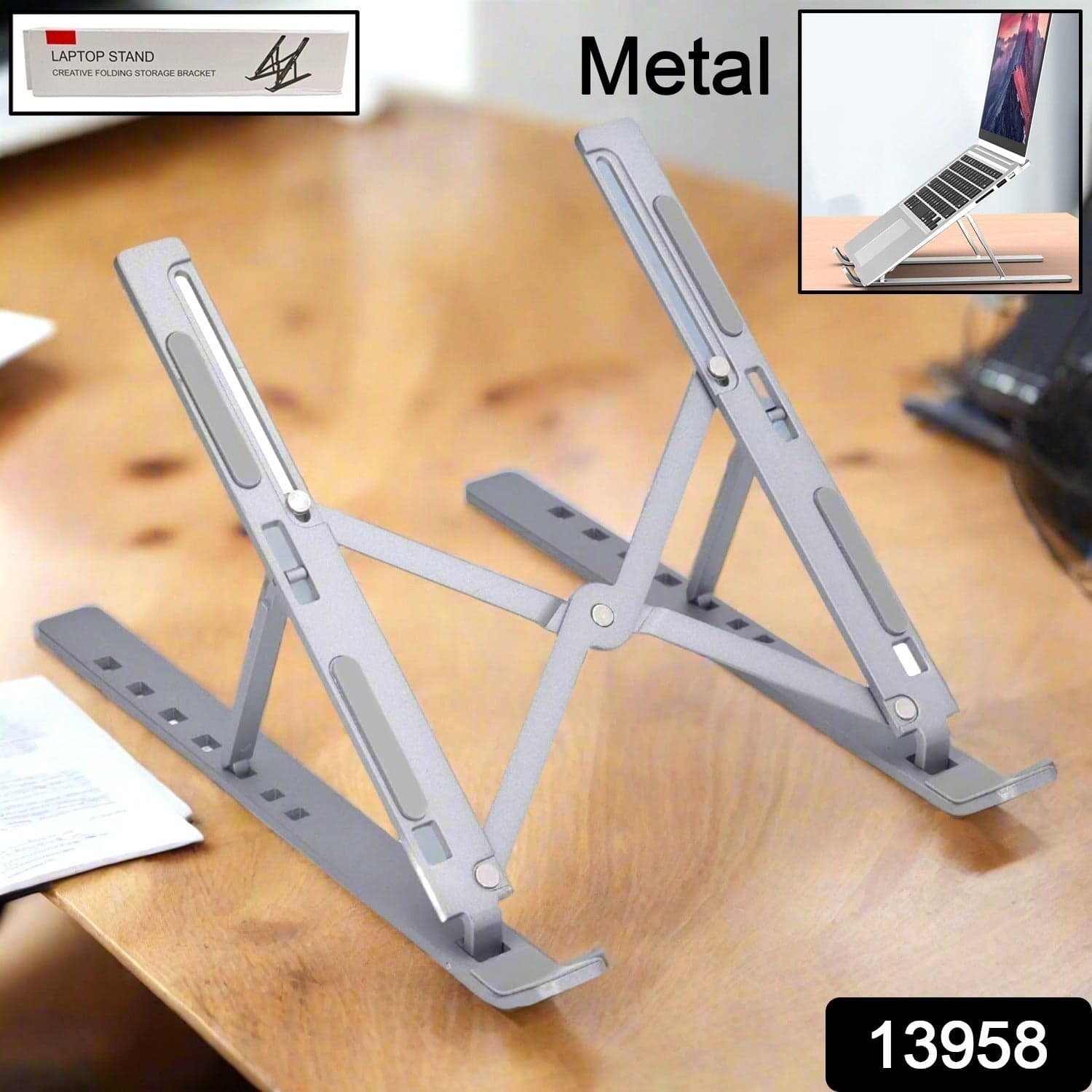 Metal Portable Laptop Stand, with 7 Adjustable Angles (1 Pc) thumbnail 2