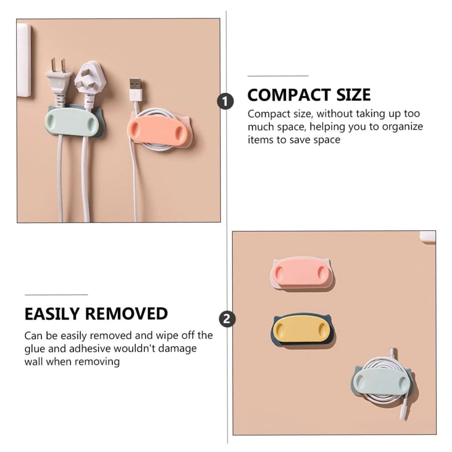 Pig Plug Wire Organizer Cable Holder Clips with Self-Adhesive Pad (4 Pcs Set) thumbnail 3