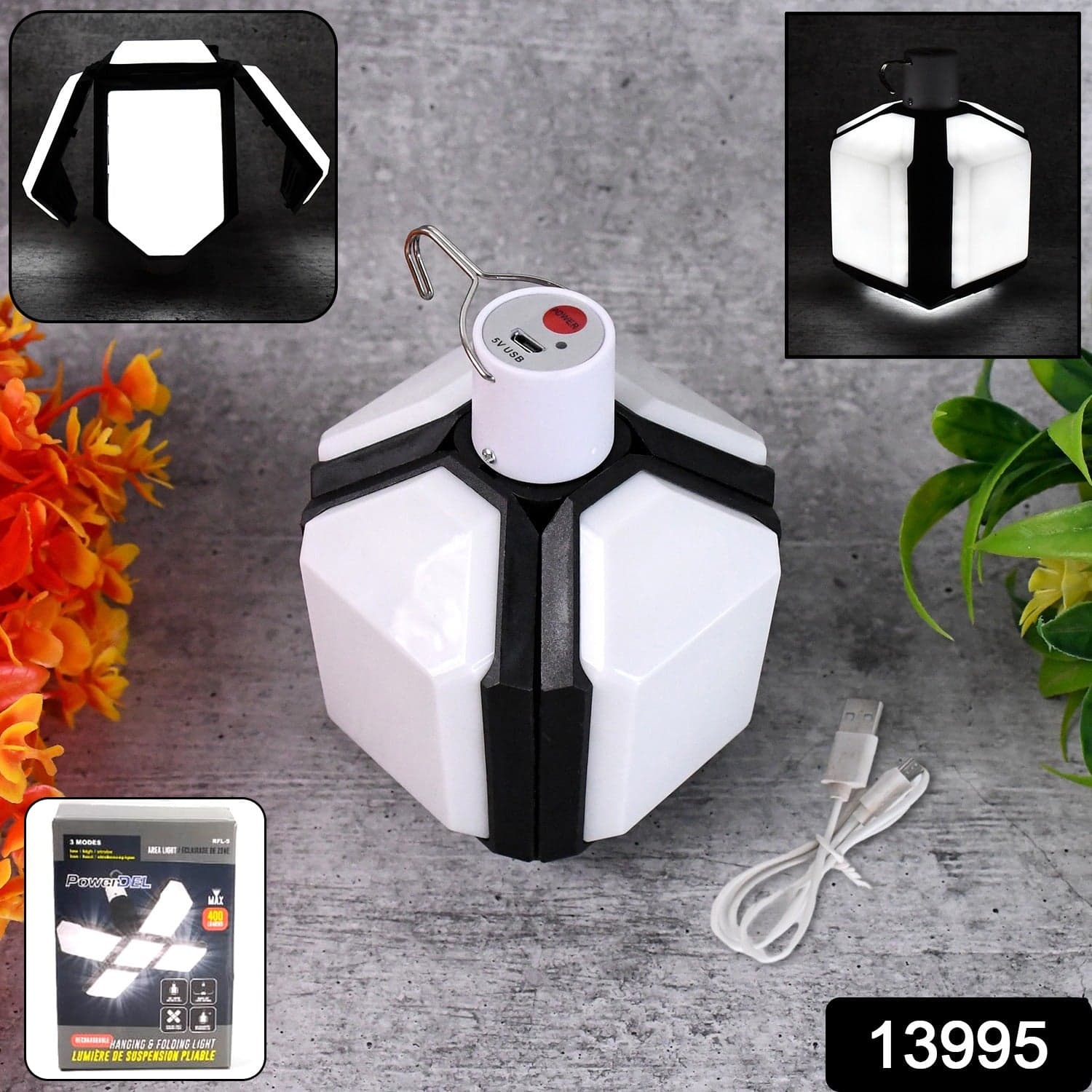Foldable Camping Light USB Rechargeable LED Lamp with Hanging Hook (1 Pc) thumbnail 2