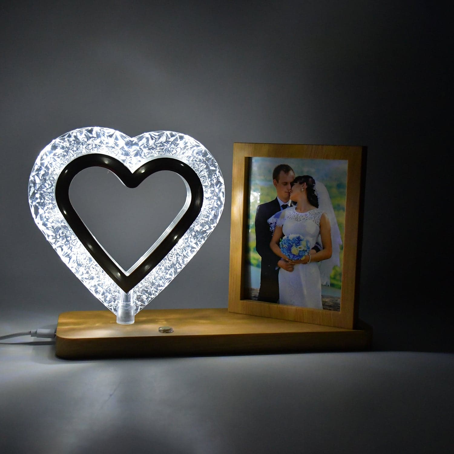 Heart Shape Cystal Led Lamp & Photo Frame Night Lamp | Wedding Gift | love couple thumbnail 1